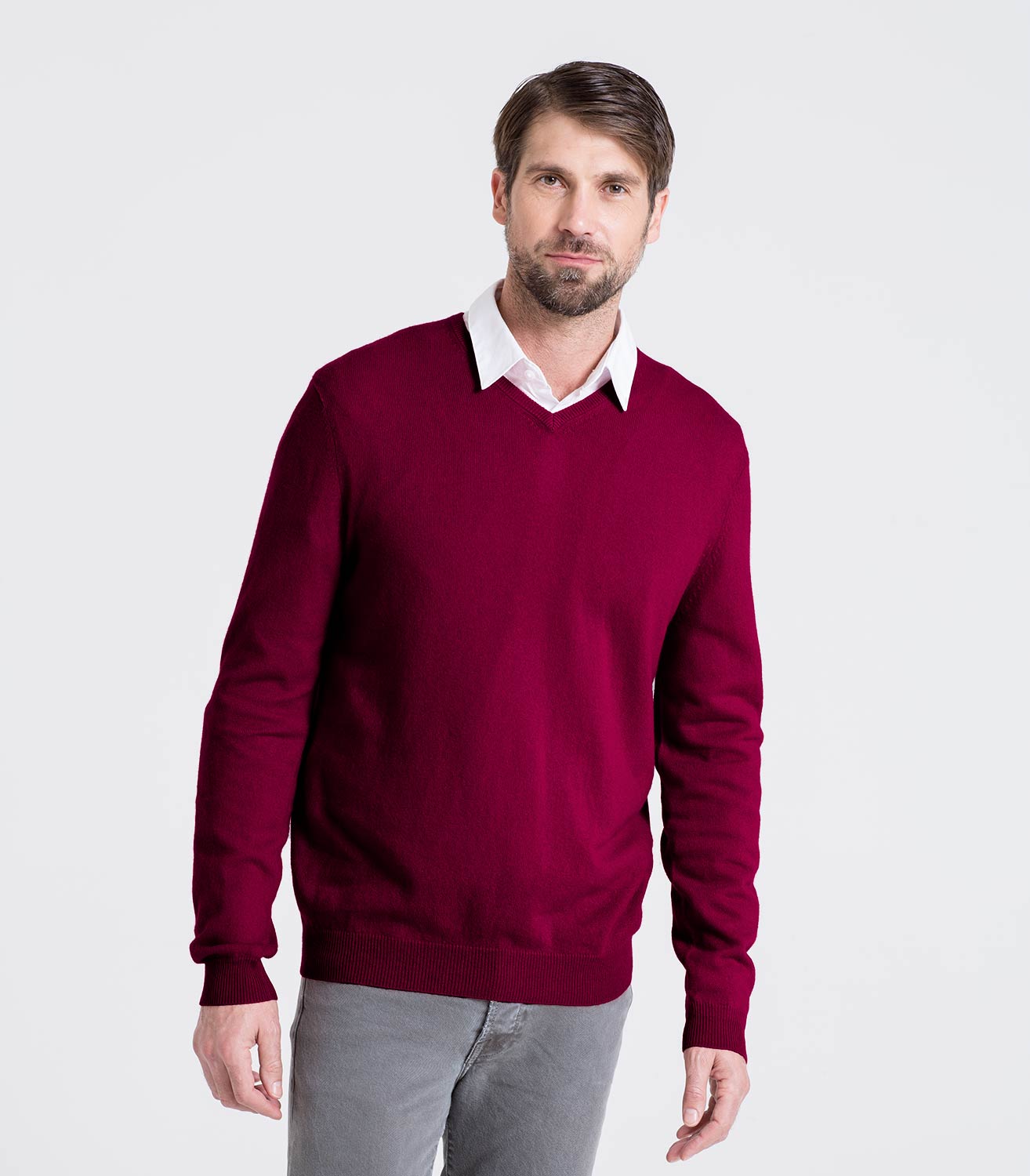 Burgundy | Cashmere & Merino Classic V Neck Knitted Sweater | WoolOvers AU