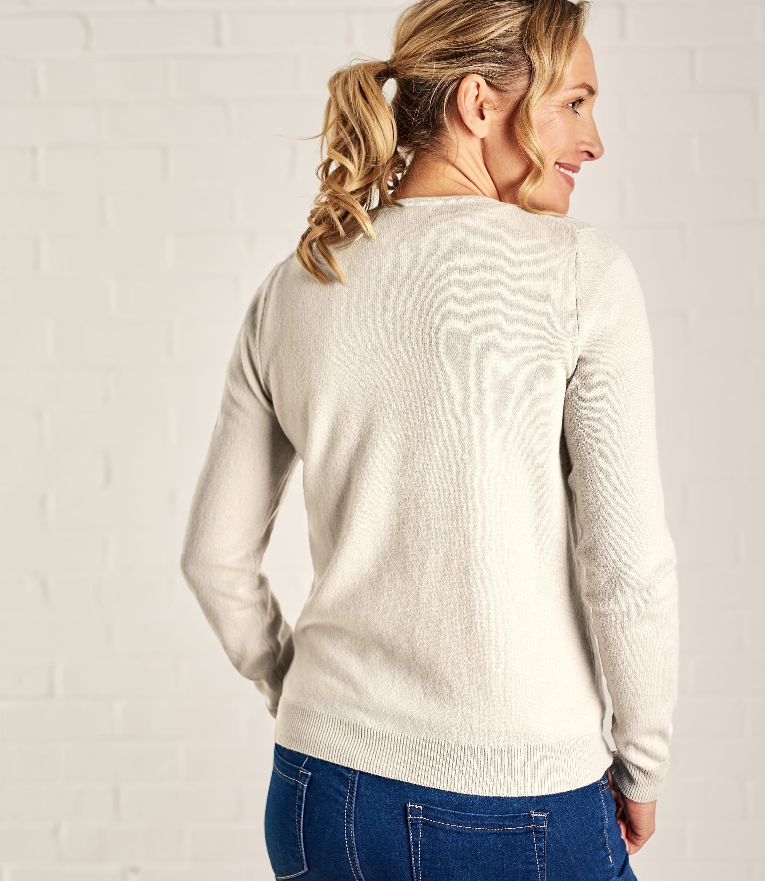 Cream (Winter White) | Womens Cashmere & Merino Luxurious Crew Neck ...