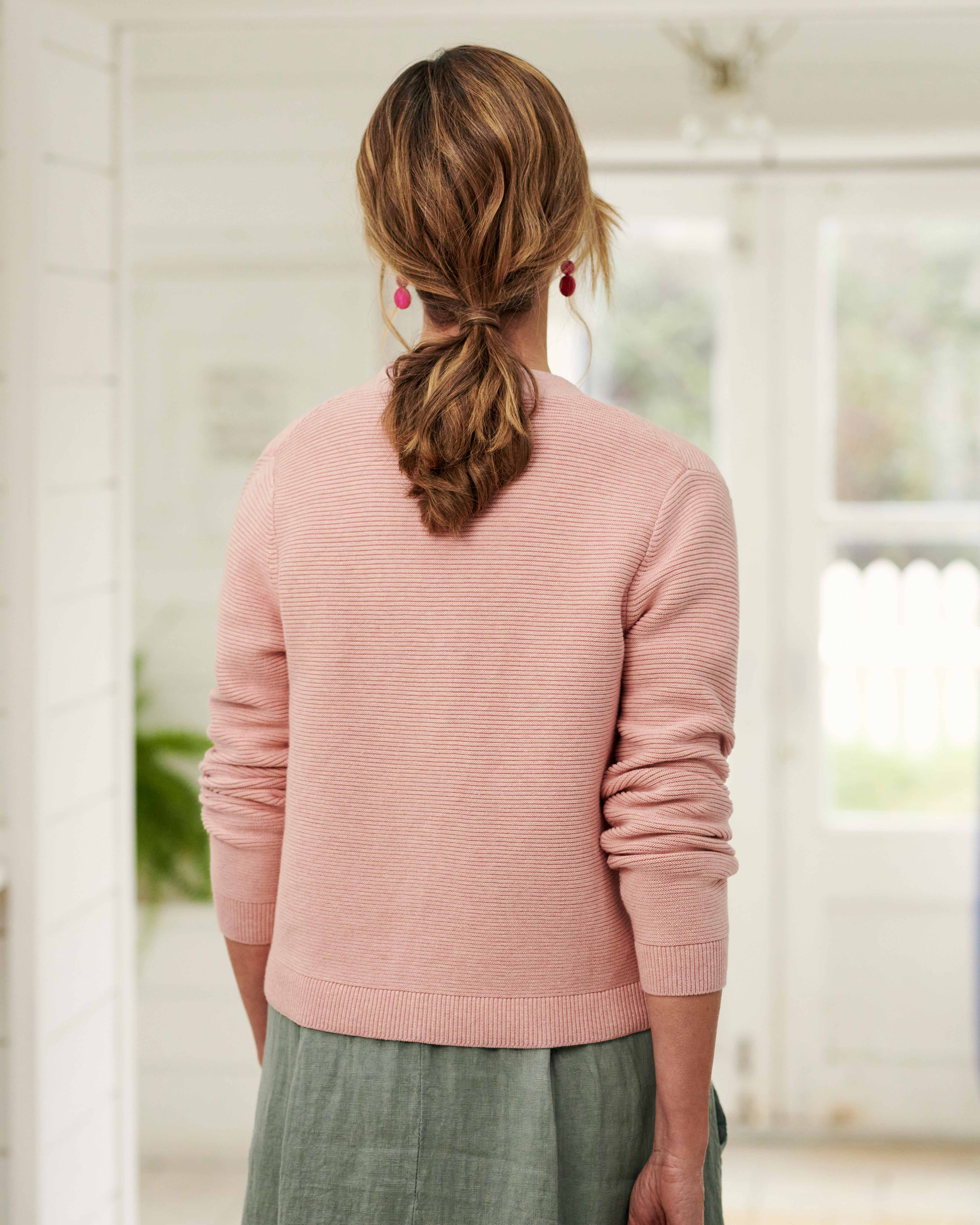 Rose coquillage Cardigan court à maille texturée Femme Pur Coton