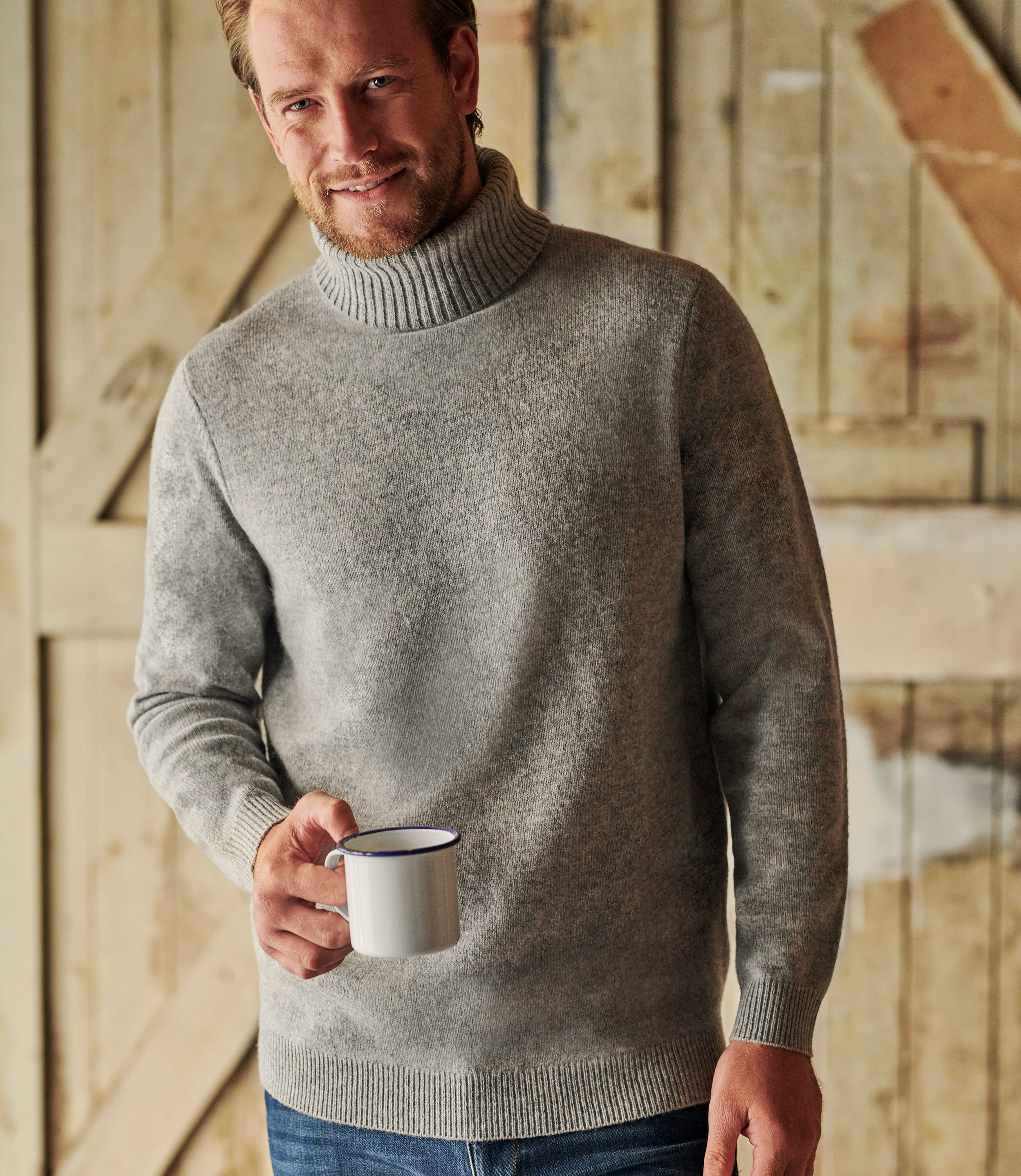 WoolOvers Mens Long Sleeve Lambswool Polo Neck Jumper Sweater Christmas ...