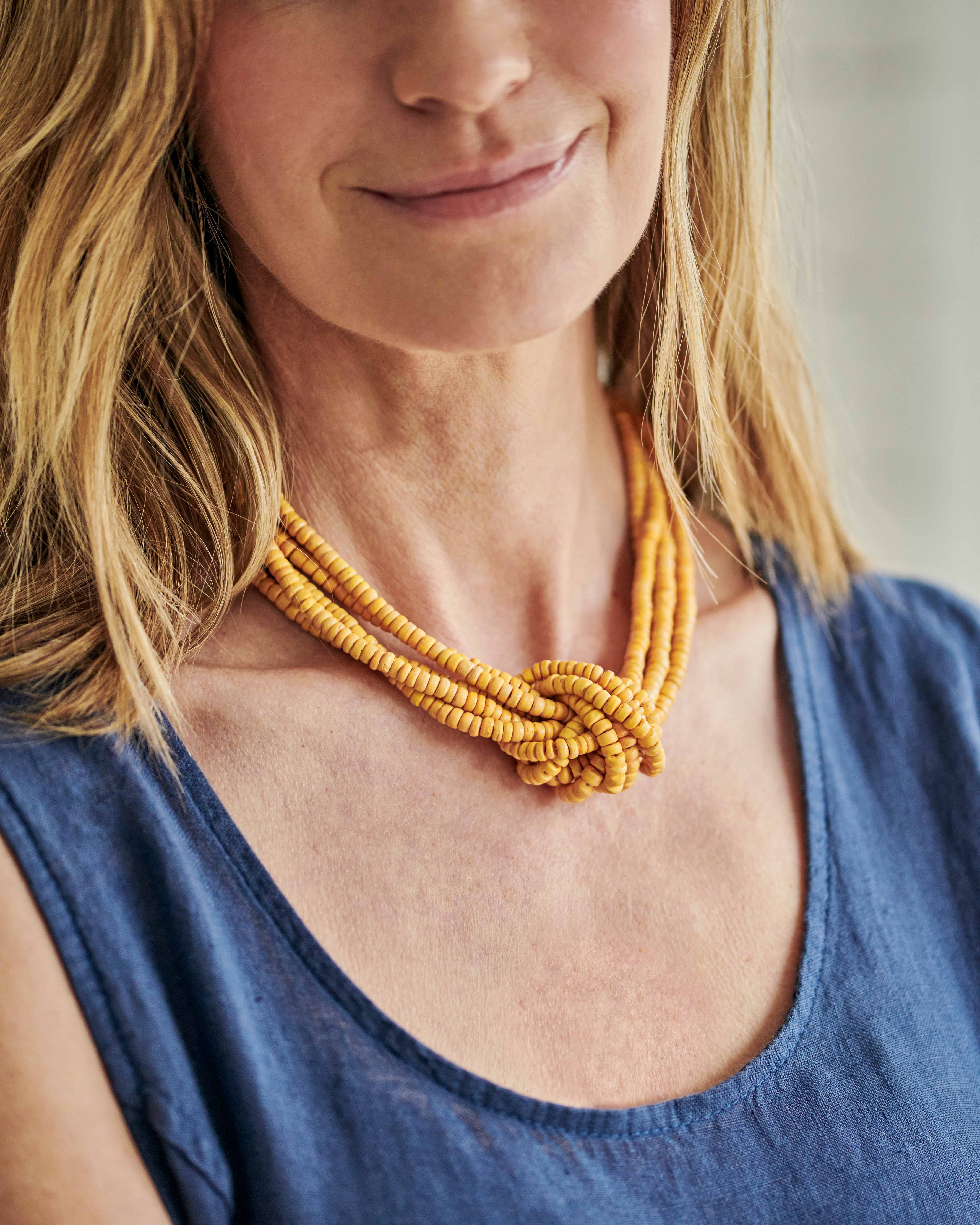 Mustard Beaded Knot Necklace WoolOvers US