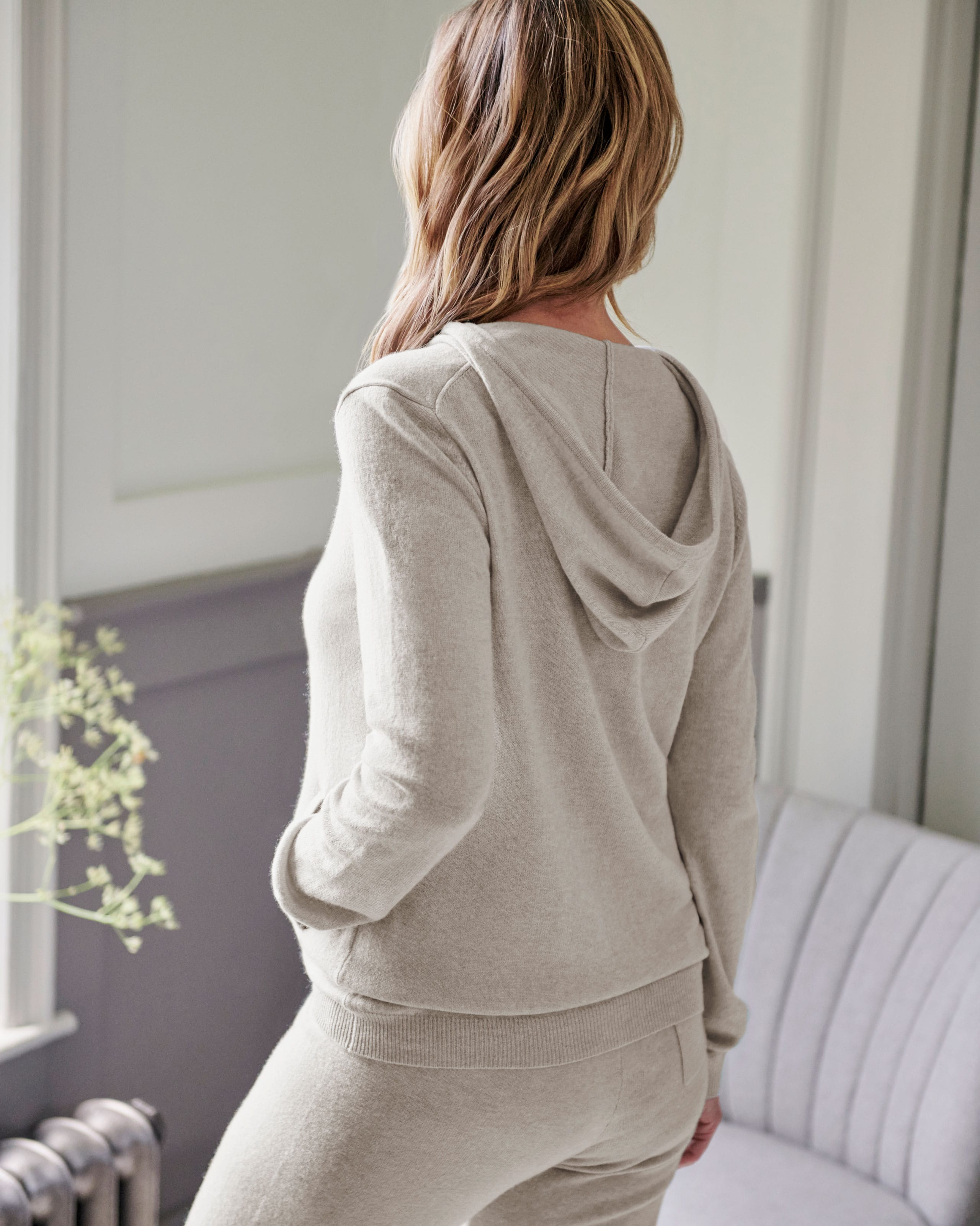 Natural Marl Cashmere And Merino Luxe Lounge Hoodie Woolovers Au