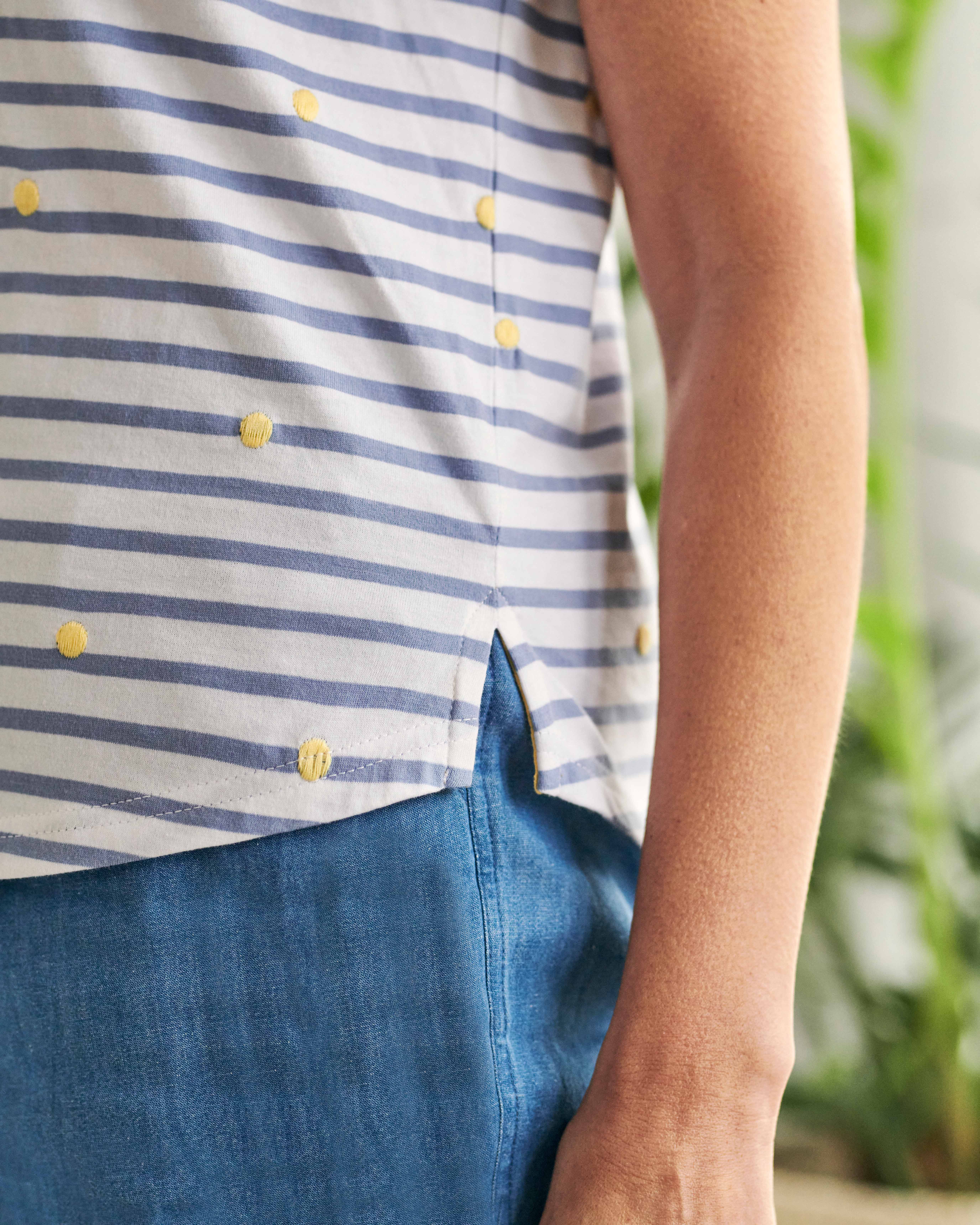Blue/White/Yellow Embroidered Motif TShirt WoolOvers UK