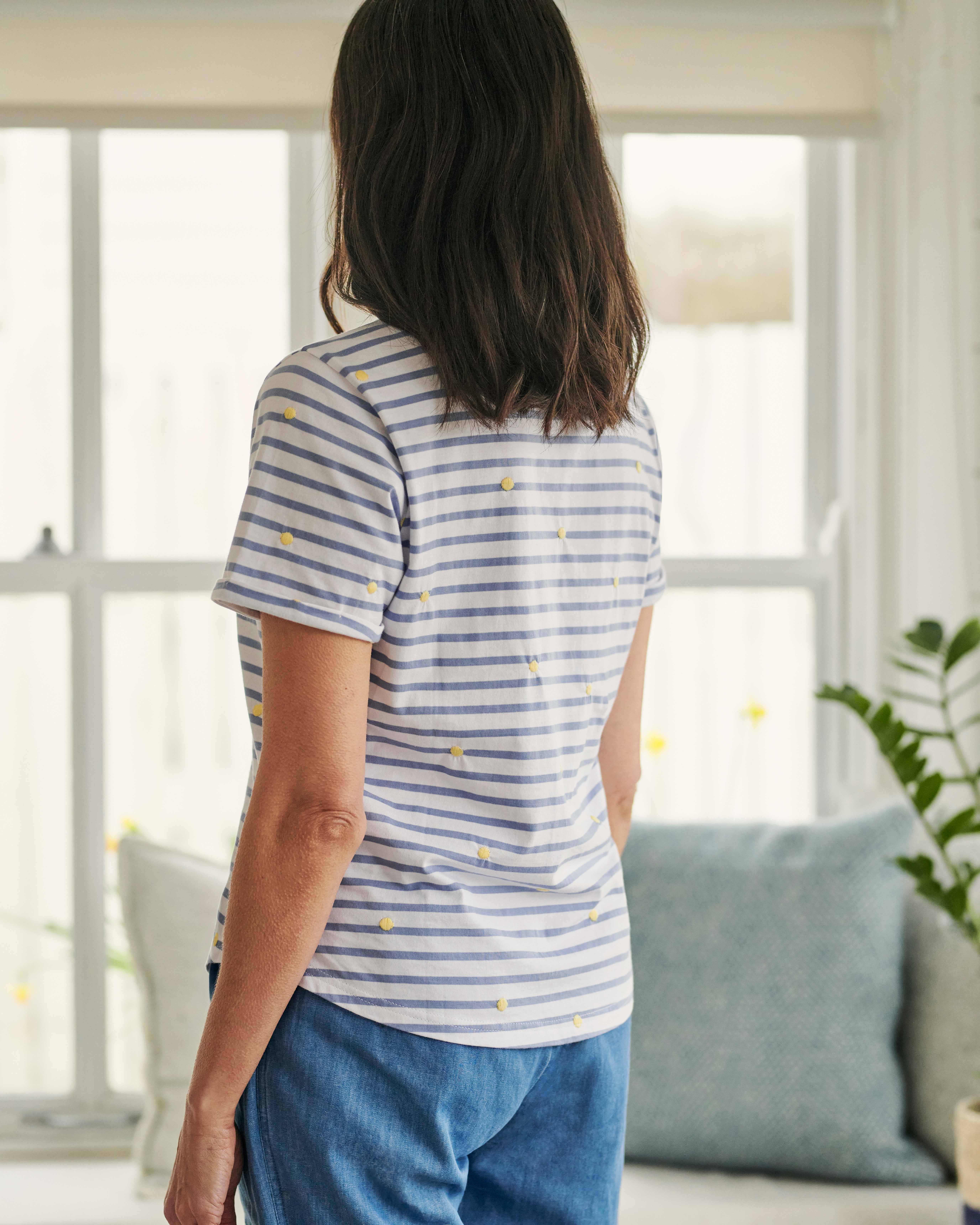 Blue/White/Yellow Embroidered Motif TShirt WoolOvers UK