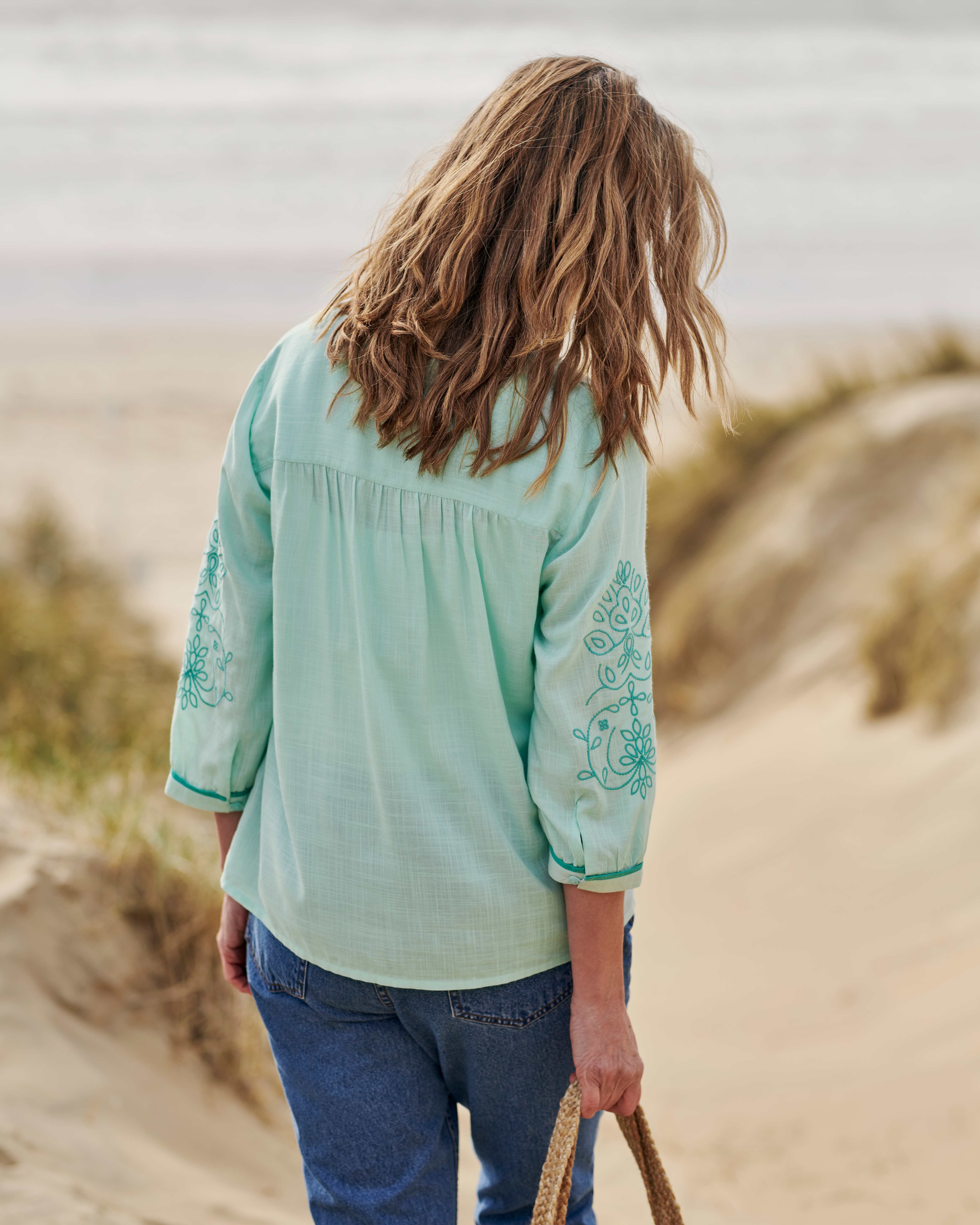 Seabreeze Floral Embroidered Sleeve Top WoolOvers AU