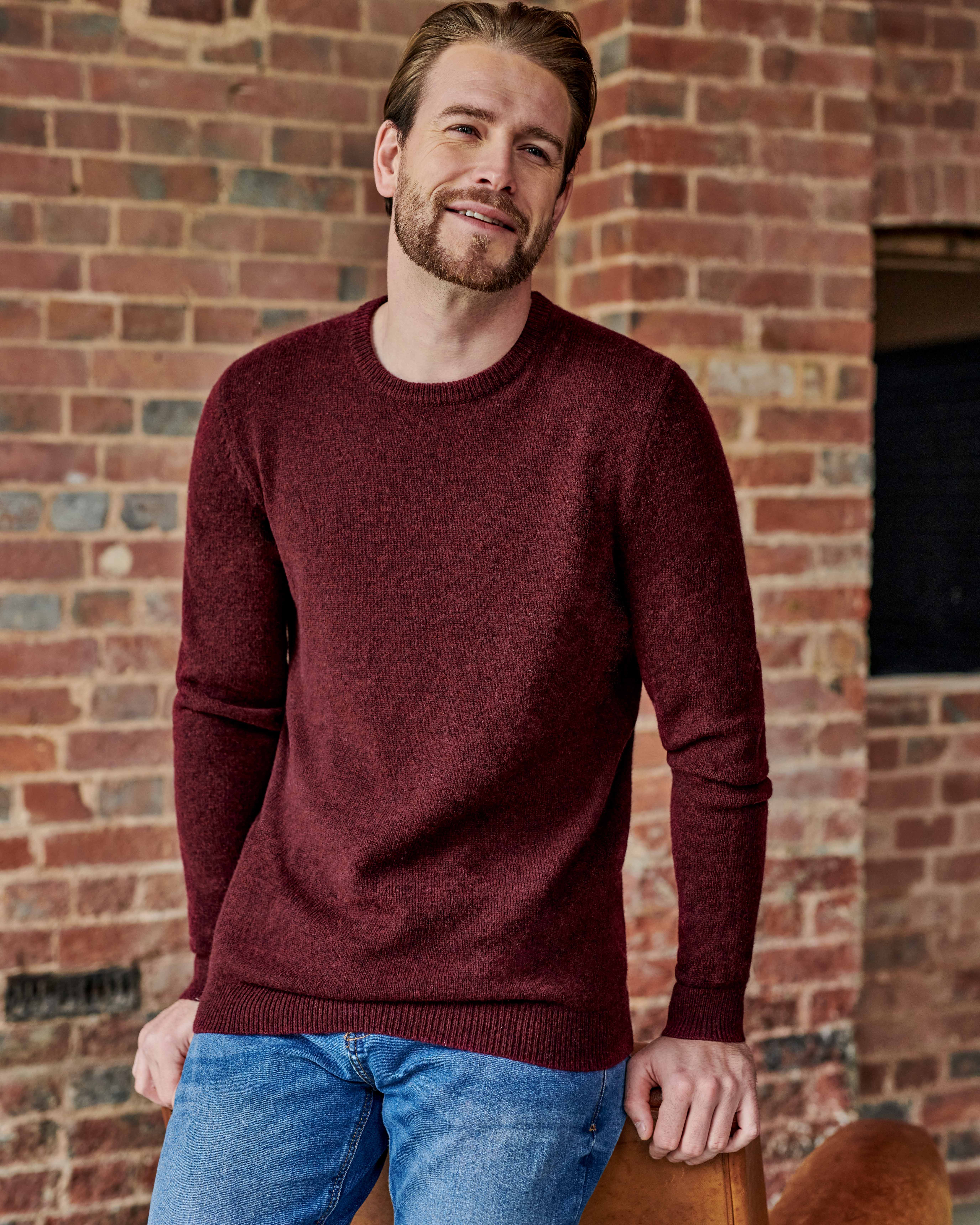 Merlot | Pure Lambswool Knitted Crew Neck Jumper | WoolOvers UK