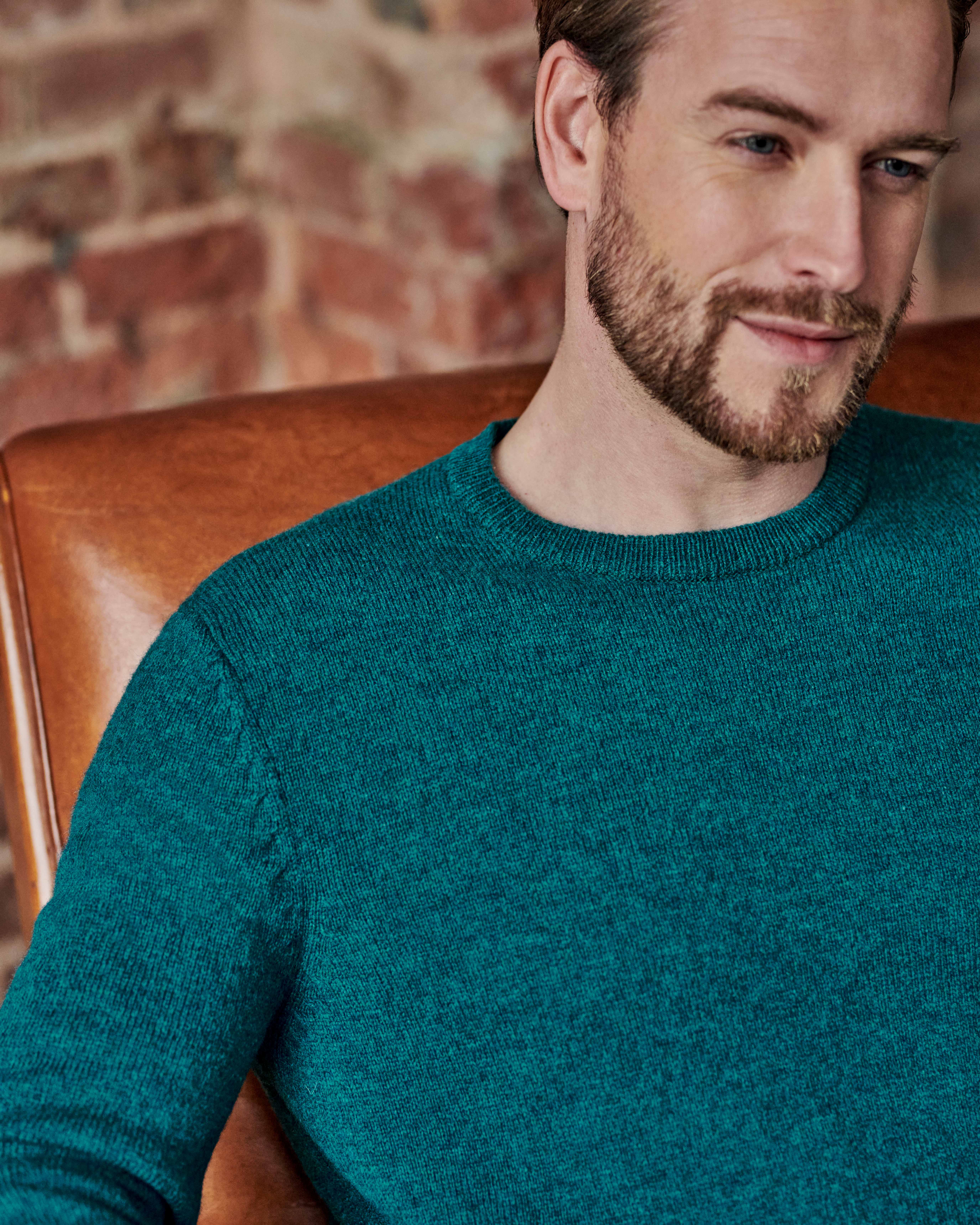 Teal Marl Mens Lambswool Crew Neck Sweater WoolOvers US