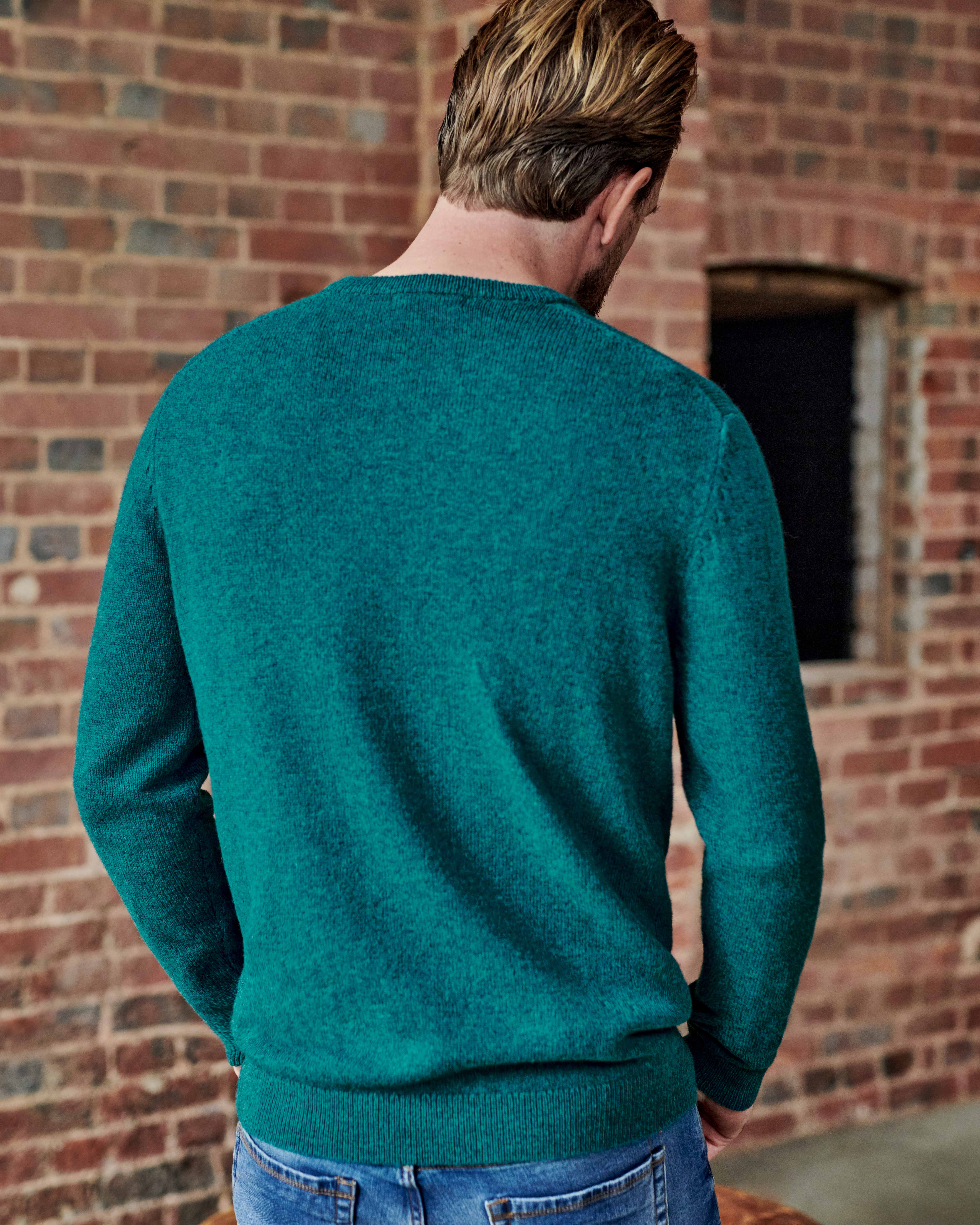 Teal Marl | Mens Lambswool Crew Neck Sweater | WoolOvers US
