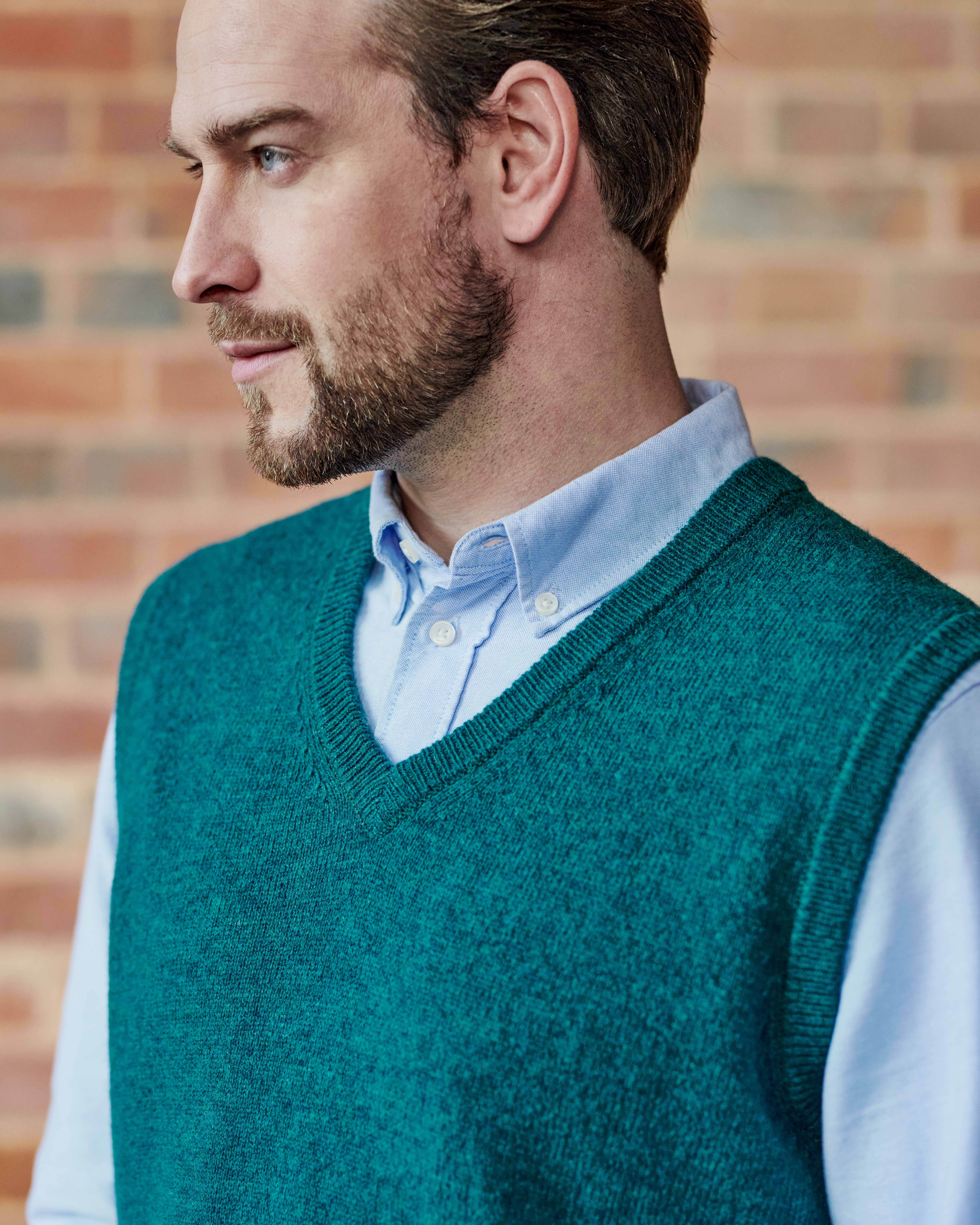 Teal Marl | Lambswool Knitted Slipover | WoolOvers UK