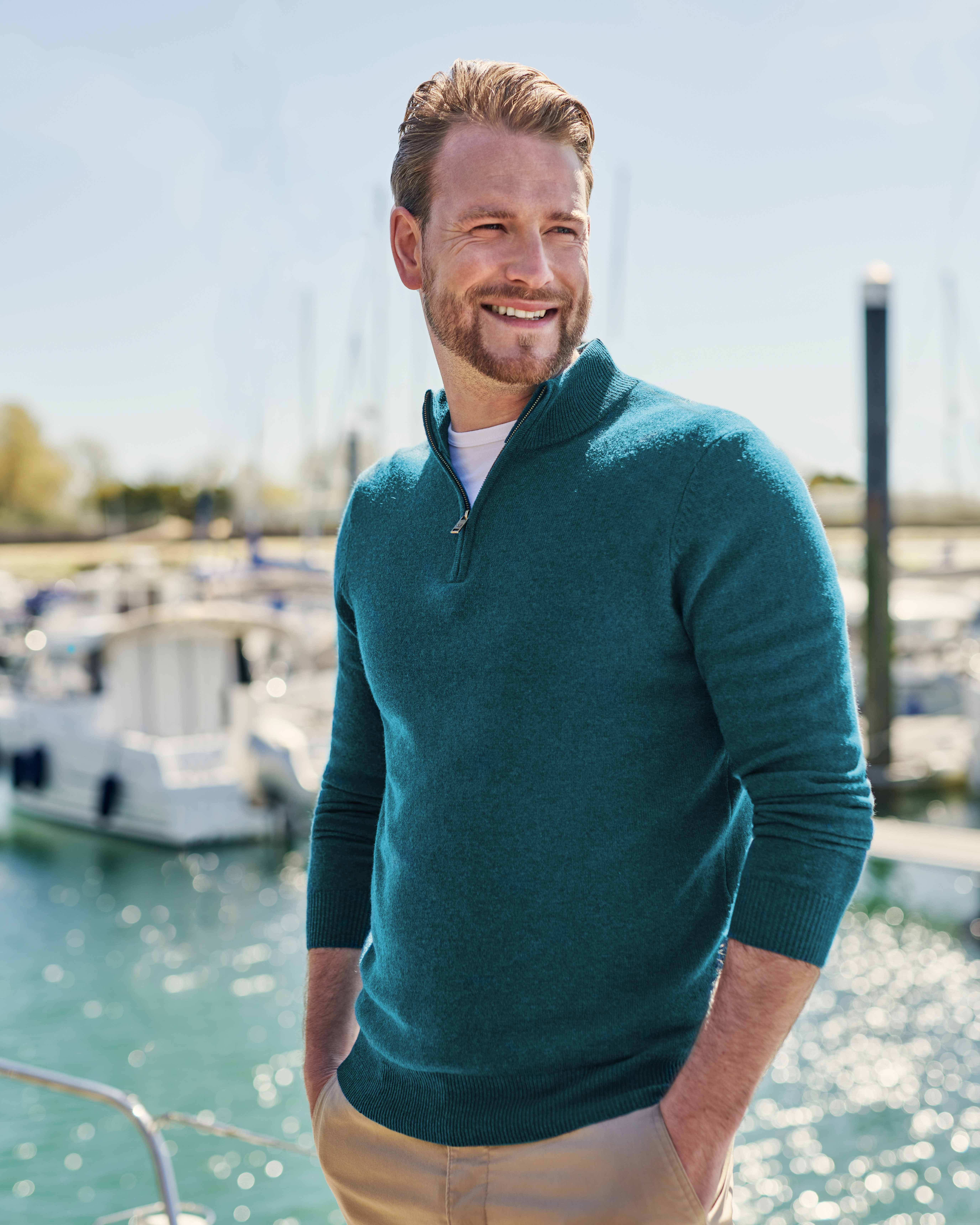 Moonlight Ocean | Cashmere & Merino Zip Neck Jumper | WoolOvers UK