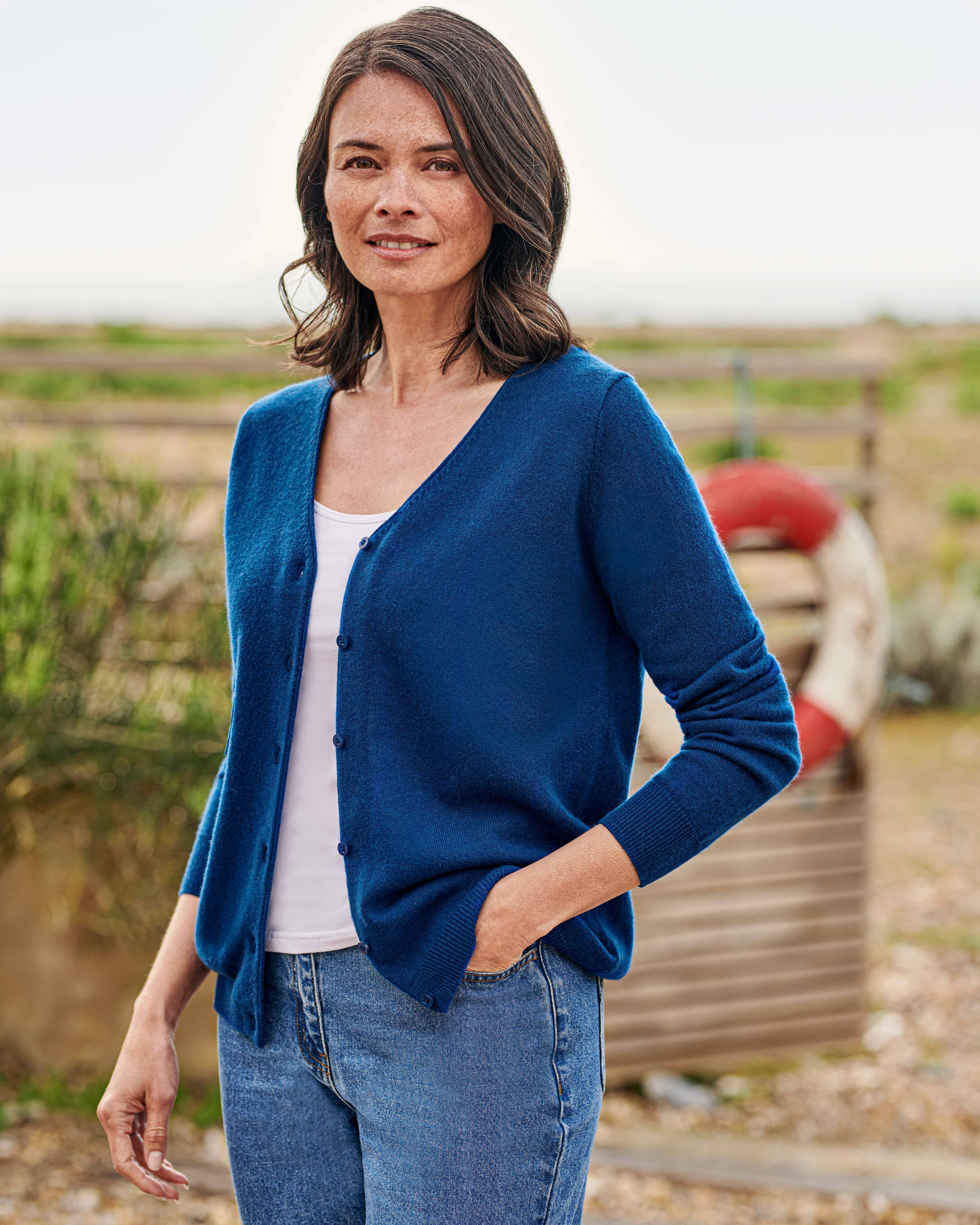 Celestial Blue | Cashmere Merino Classic V Neck Cardigan | WoolOvers US