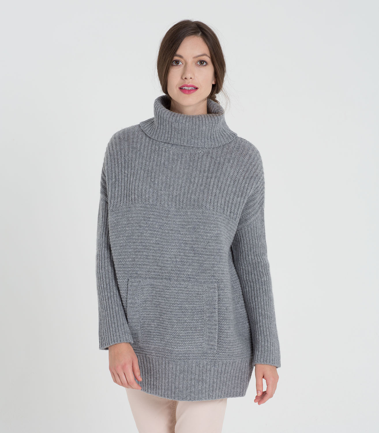 Flannel Grey | Womens Lambswool Chunky Roll Neck Jumper | WoolOvers AU