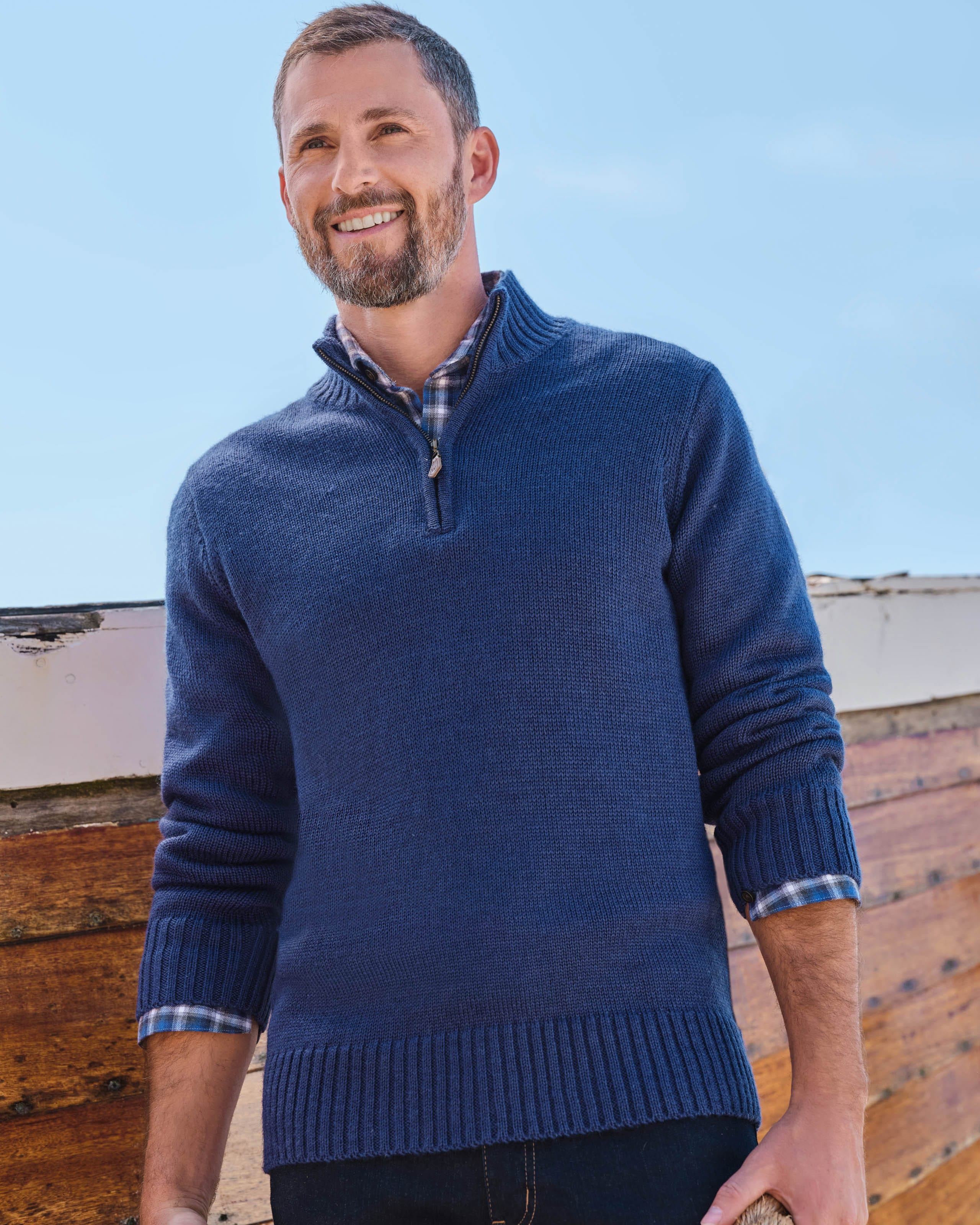 Blue Sea | 100% Pure Wool Country Zip Neck Jumper | WoolOvers UK