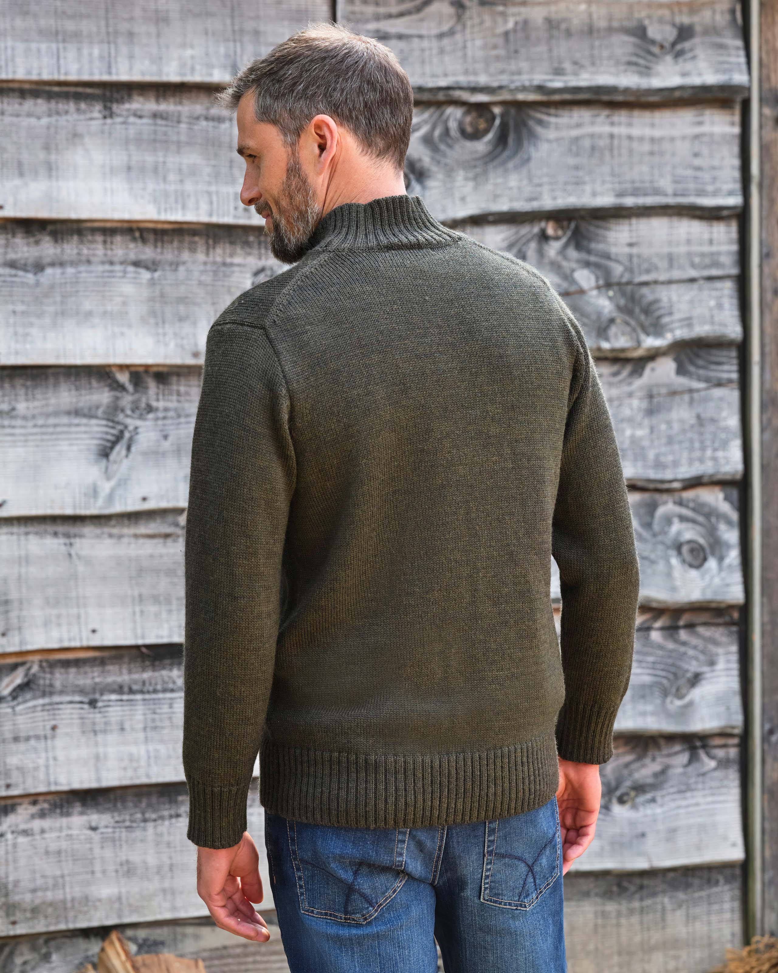 Pine Forest | 100% Pure Wool Country Zip Neck Sweater | WoolOvers US