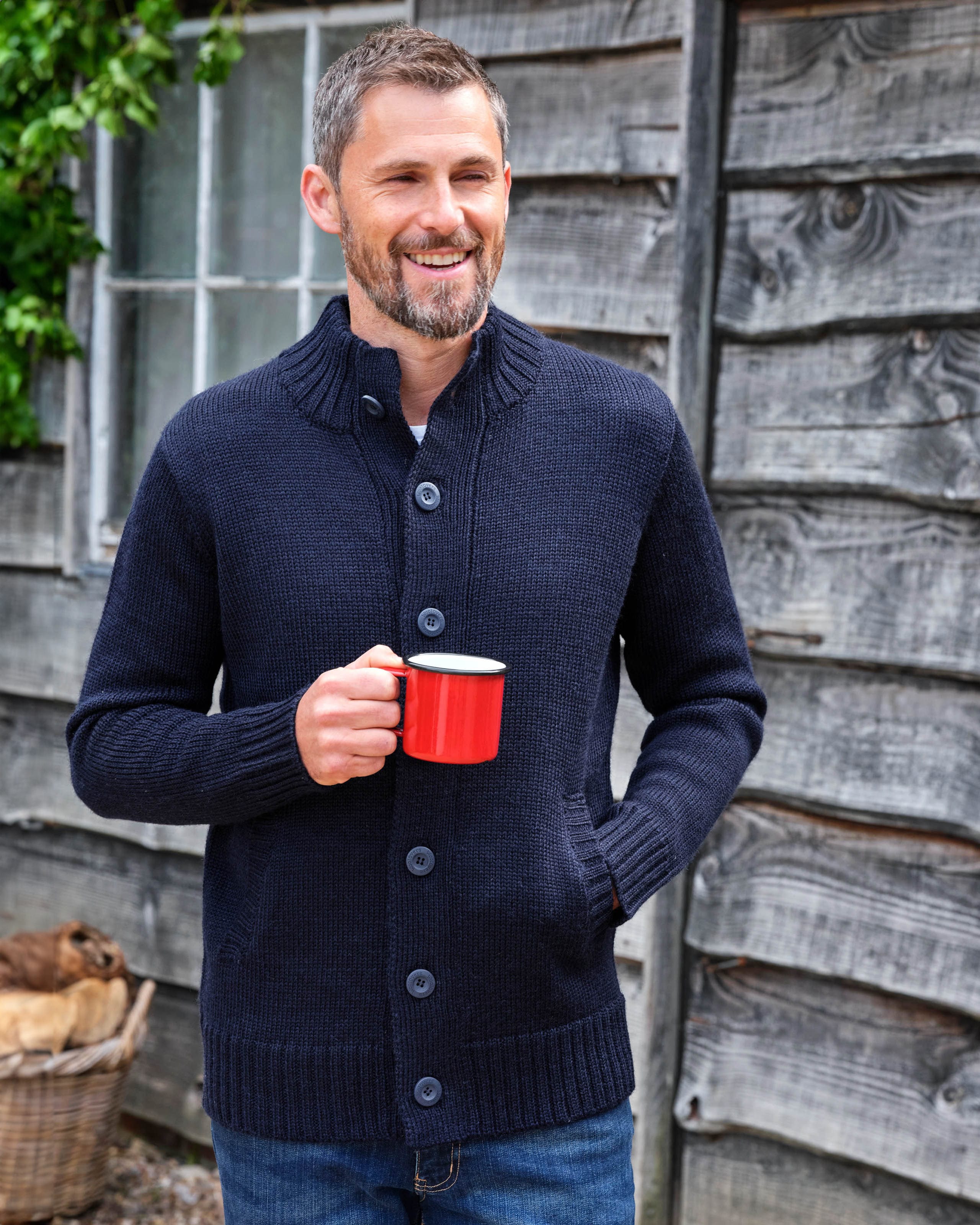 Dark Navy | 100% Pure Wool Button Everyday Cardigan | WoolOvers UK