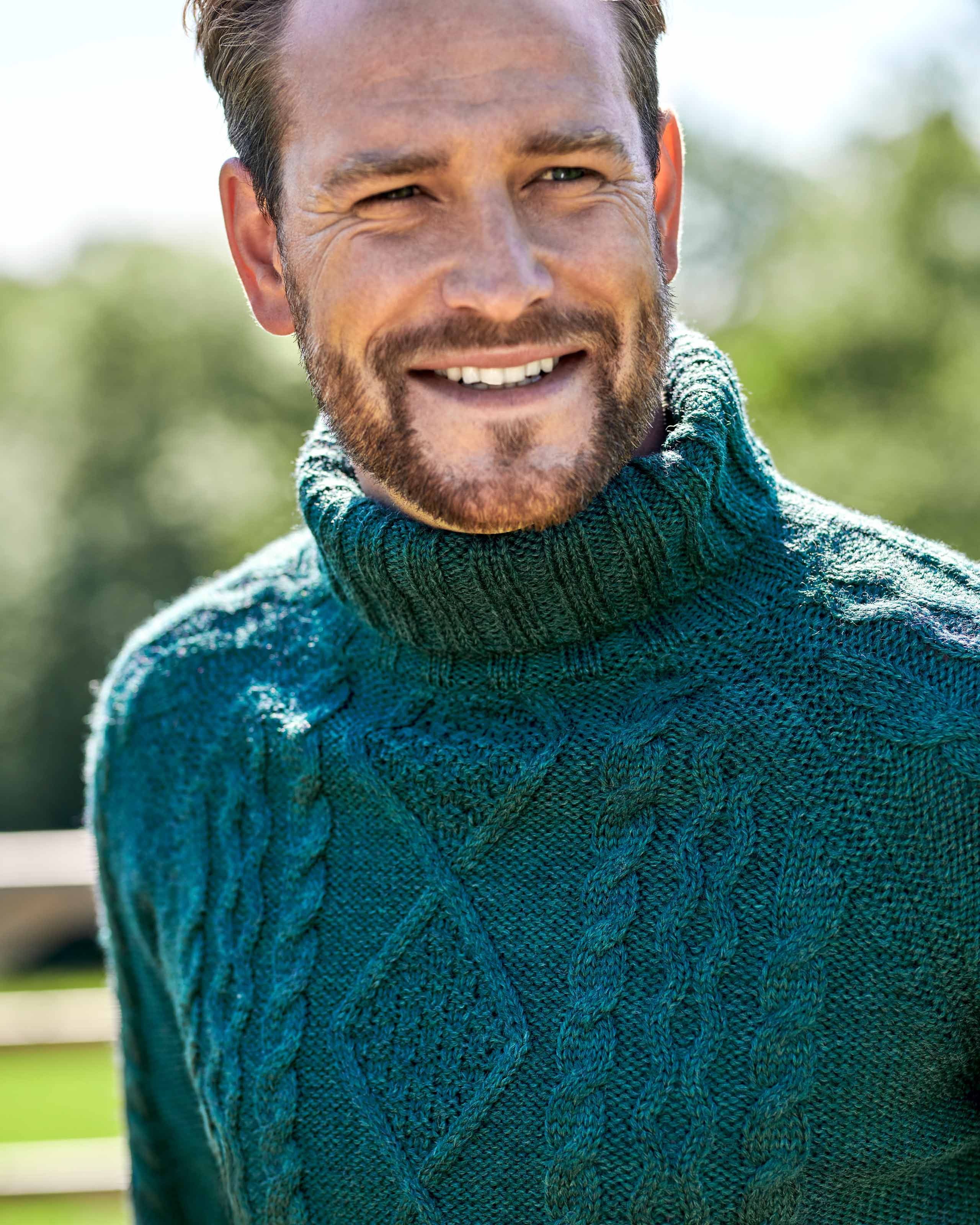 Dark Moss | Pure Wool Knitted Aran Polo Neck Jumper | WoolOvers AU