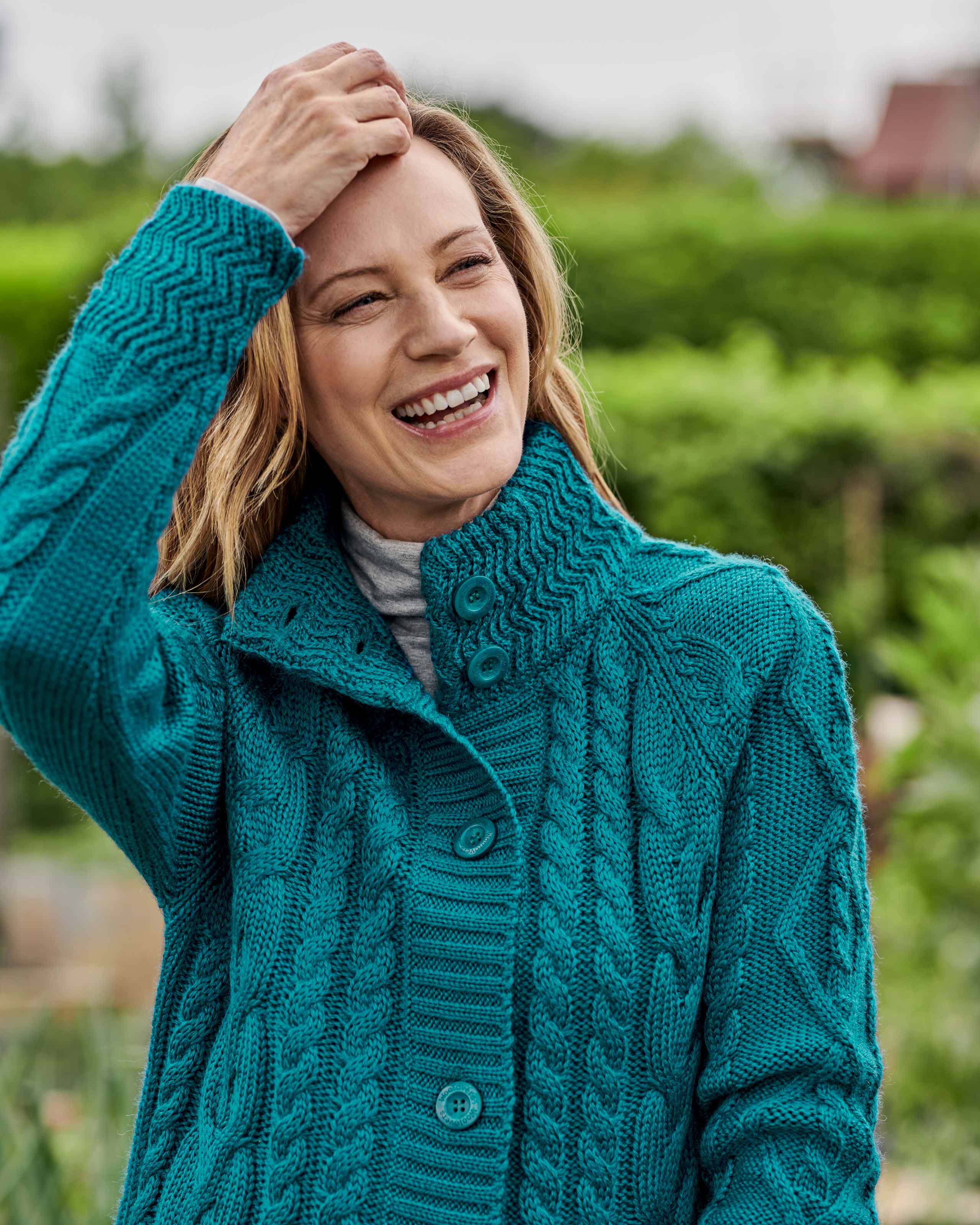 Winter Teal | Pure Wool Aran Coatigan | WoolOvers UK