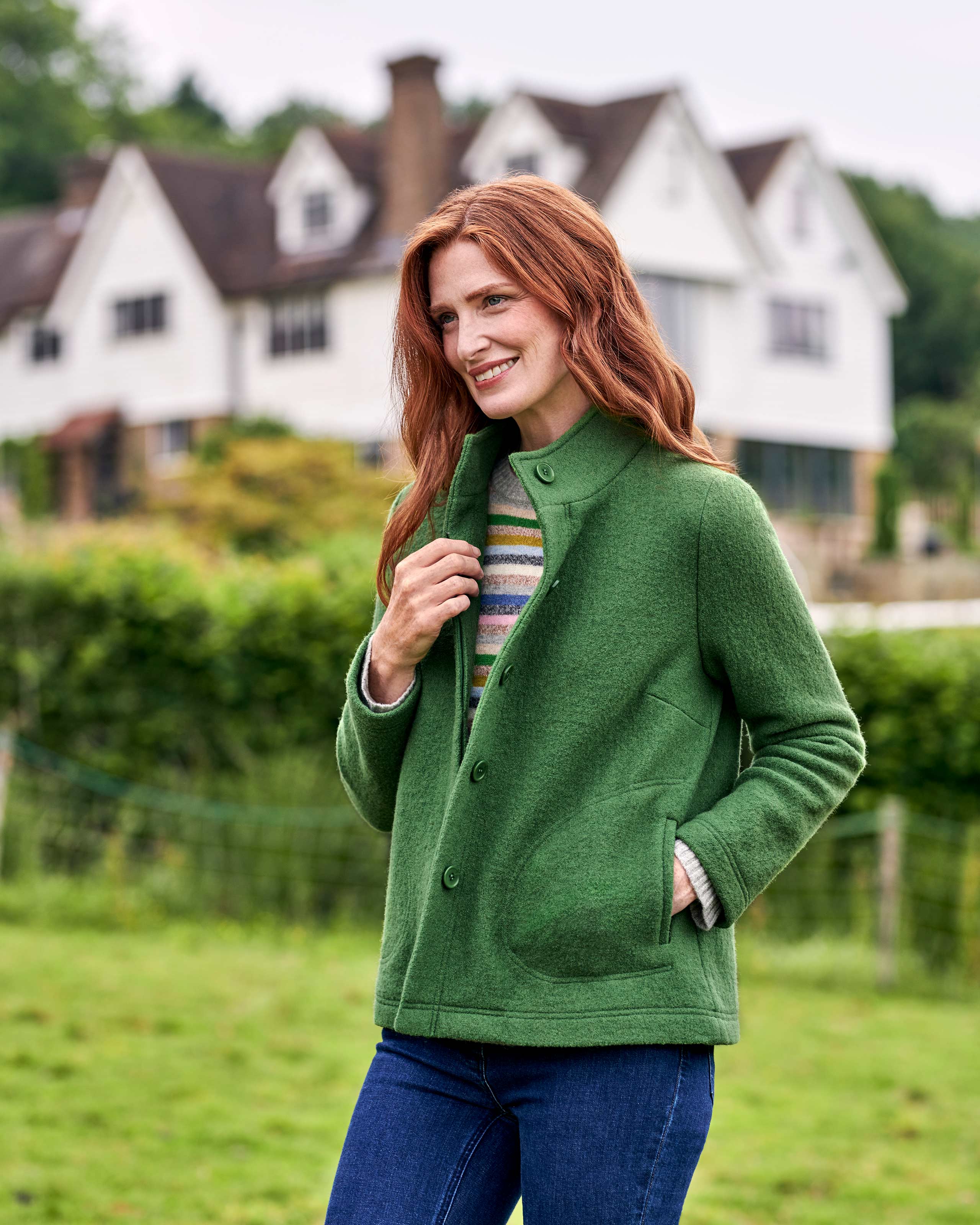 green boiled wool coat