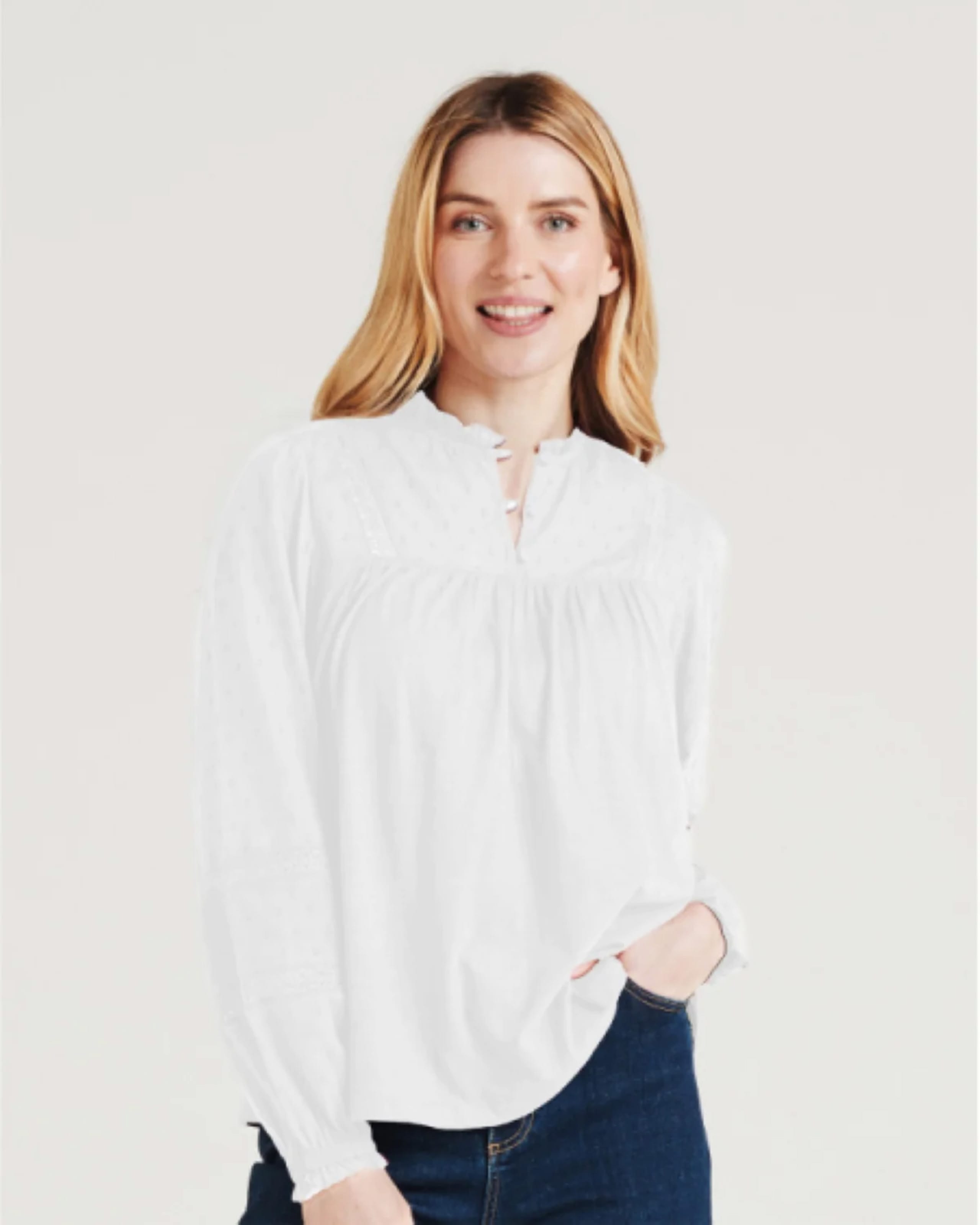 White | Myra Organic Cotton Jersey Top | WoolOvers UK