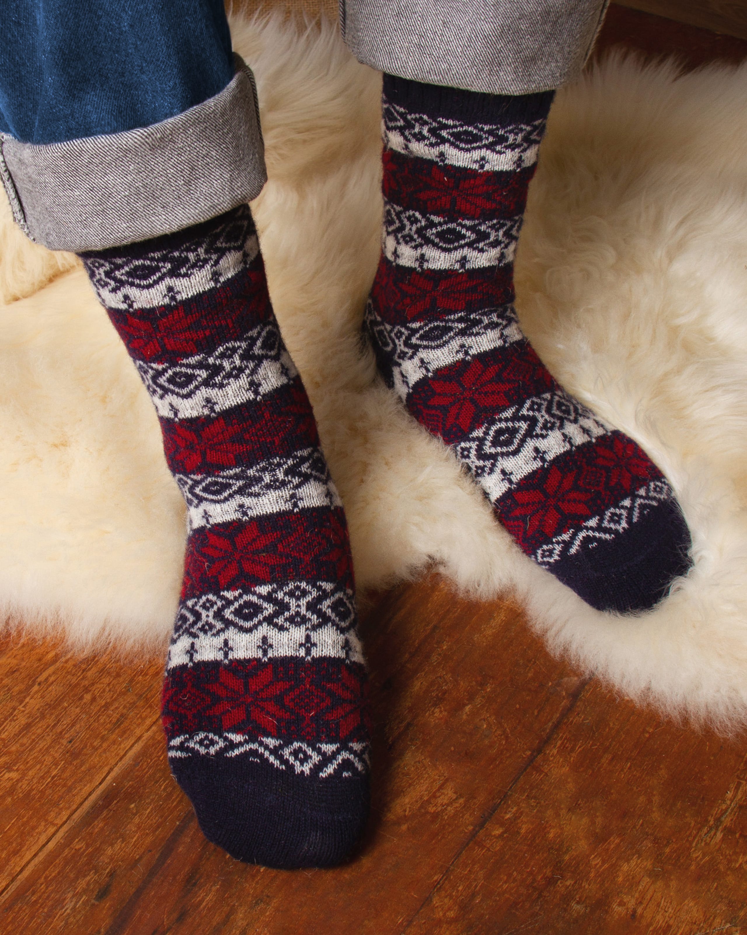 Midnight Navy | Mens Merino Fairisle Sock | WoolOvers US