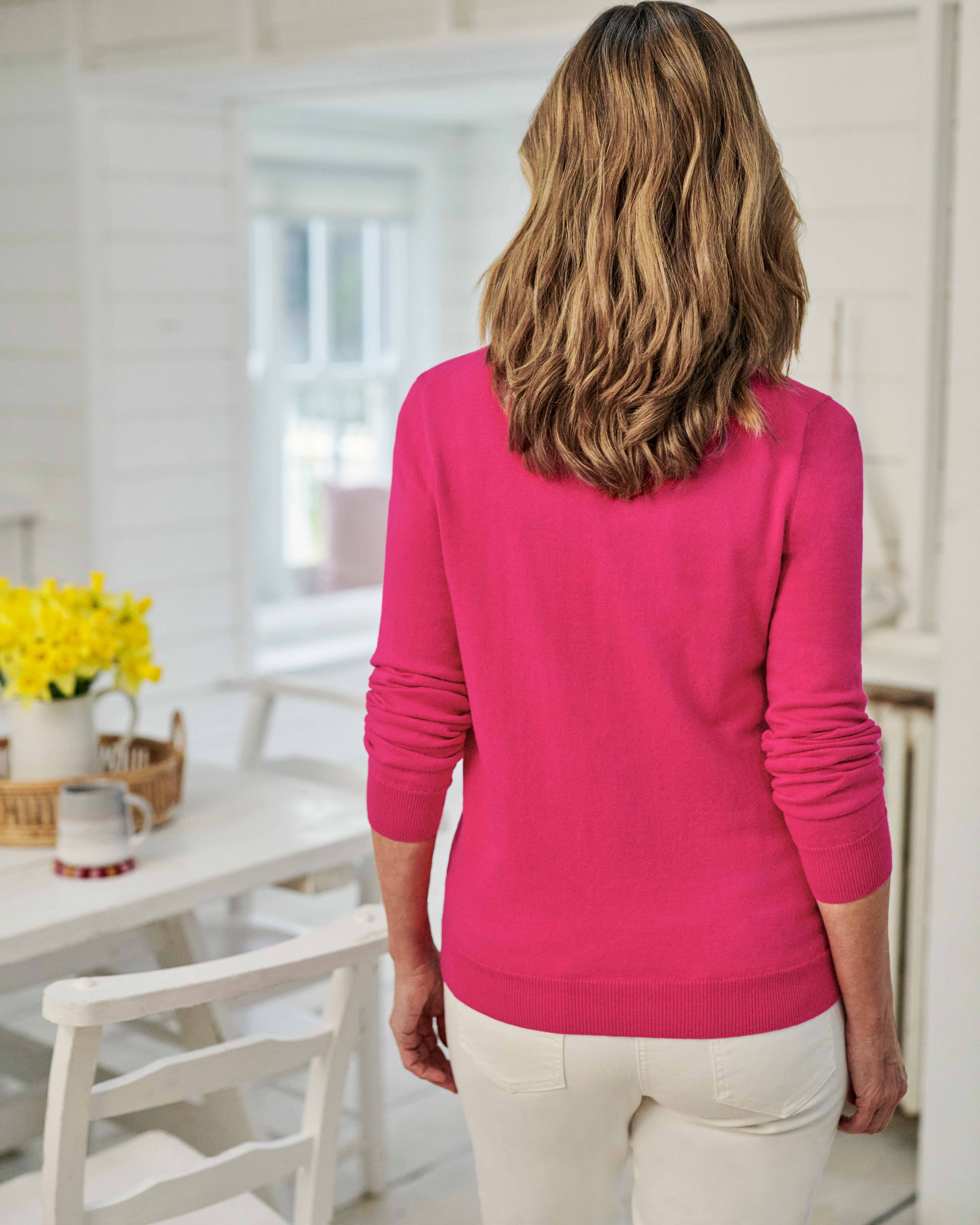 Fuchsia Pink Cashmere & Cotton Crew Neck Sweater WoolOvers US