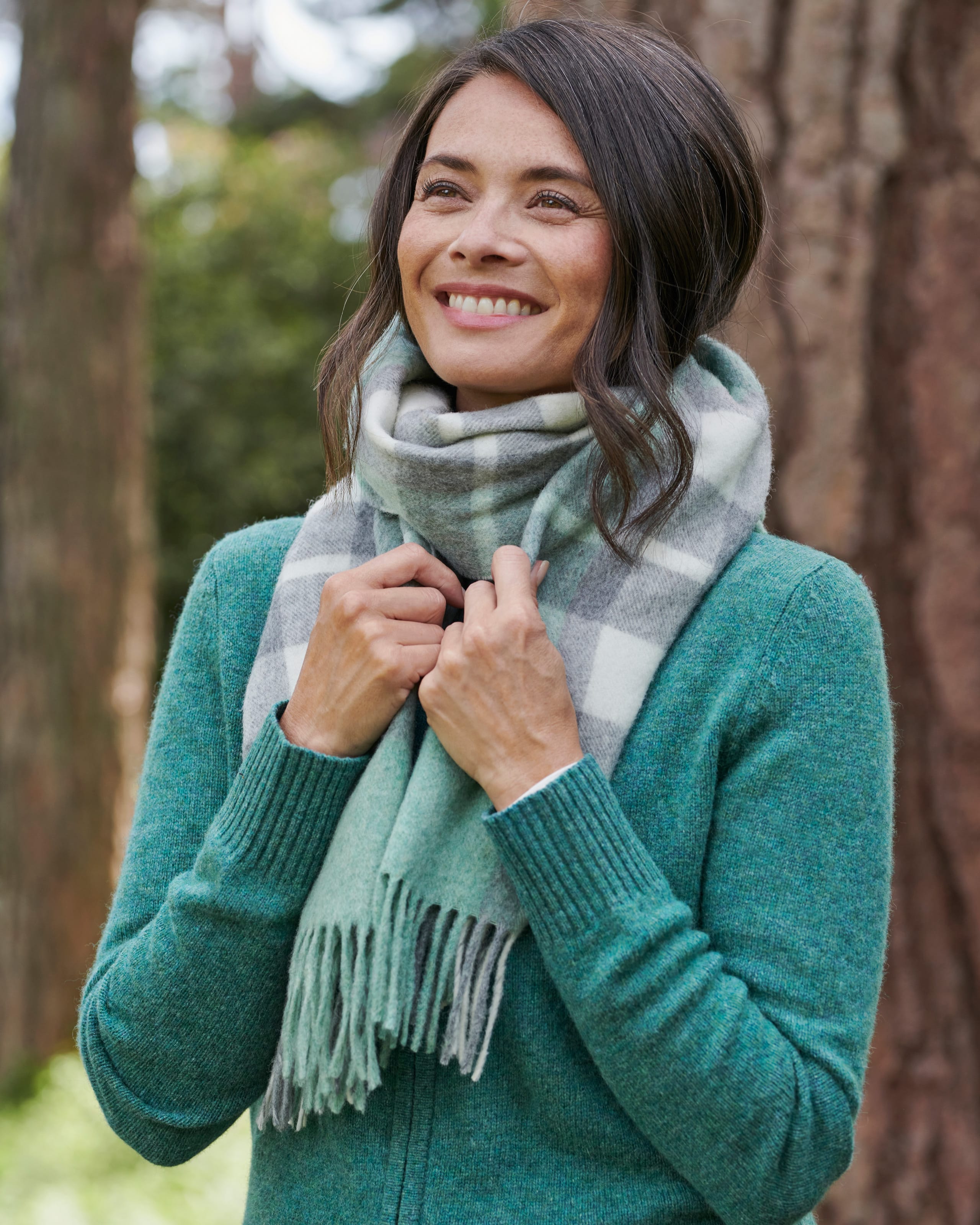 Mint Marl Check Merino Lambswool Wide Check Scarf Woolovers Uk