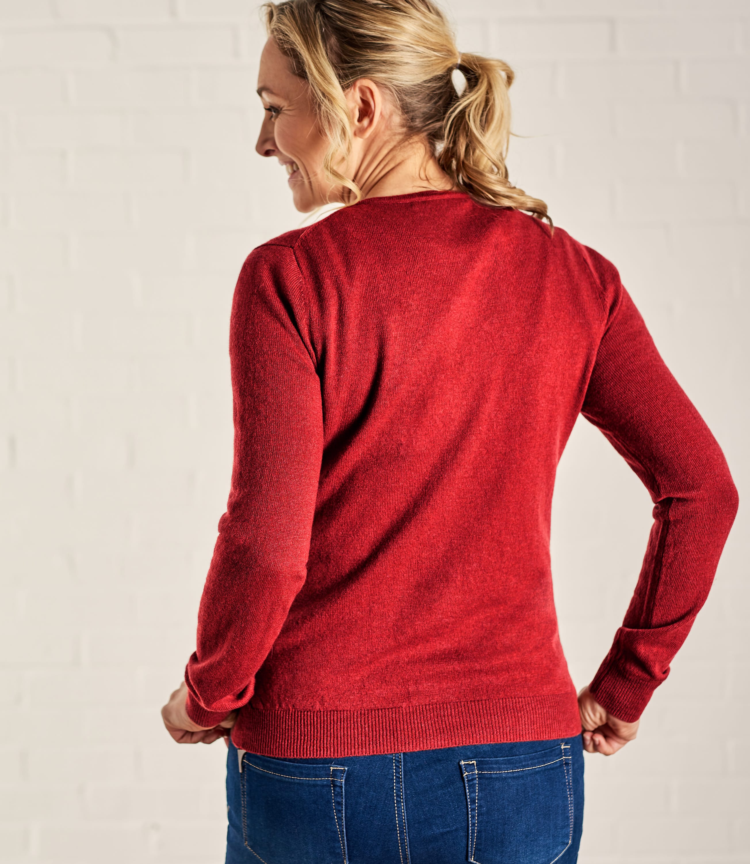 Red Womens Cashmere And Merino Luxurious Crew Neck Cardigan Woolovers Au