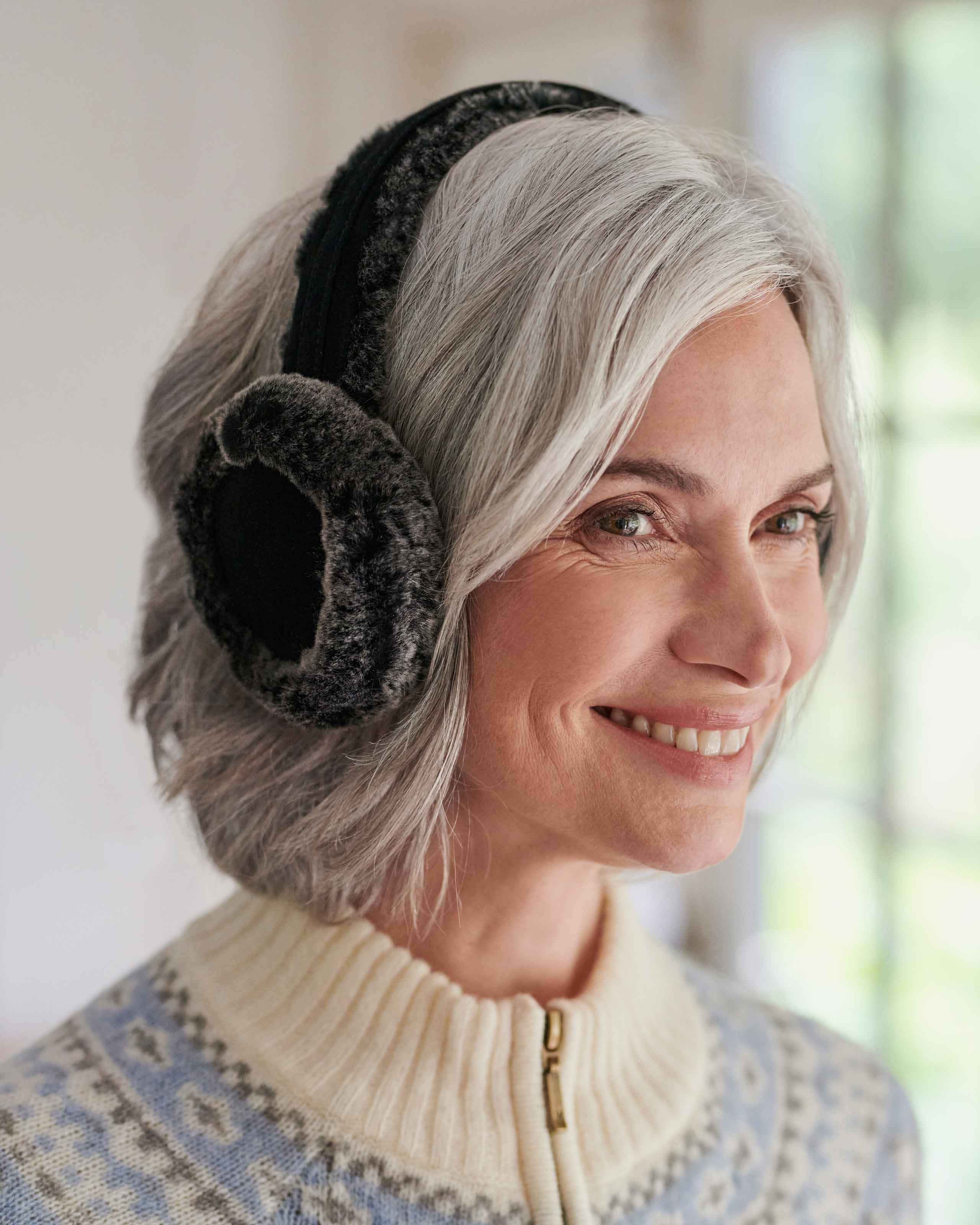 Black Tipped Suede & Sheepskin Ear Muffs WoolOvers UK