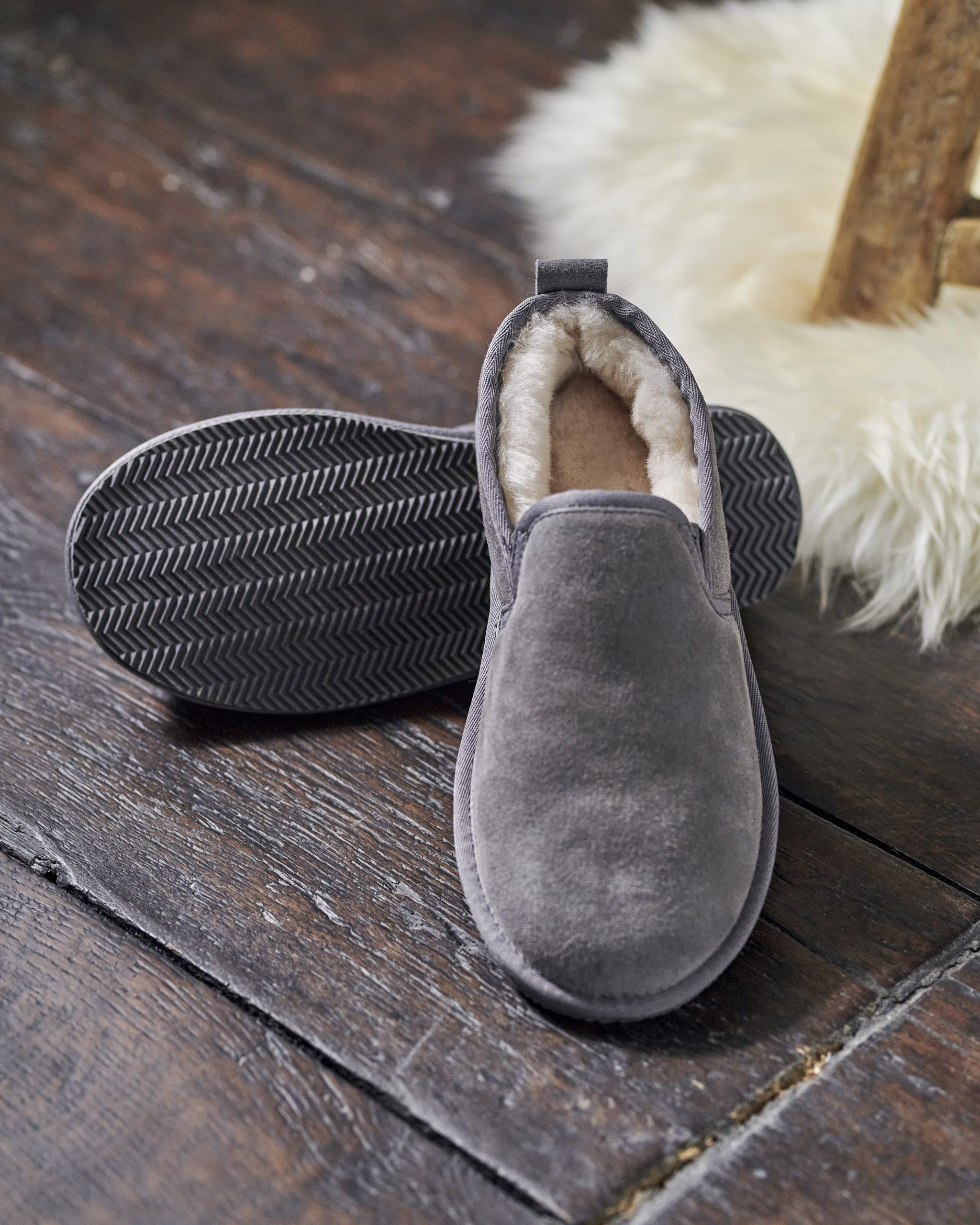 Grey | Sheepskin Full Slipper | WoolOvers UK