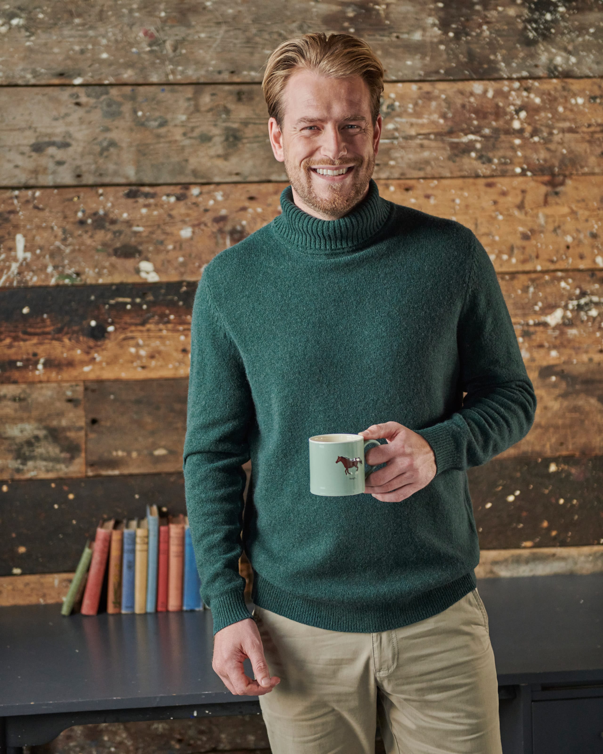 Forest Green | Mens Lambswool Polo Neck Jumper | WoolOvers UK