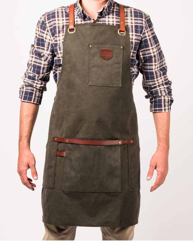 Olive Waxed Canvas & Leather Apron WoolOvers UK