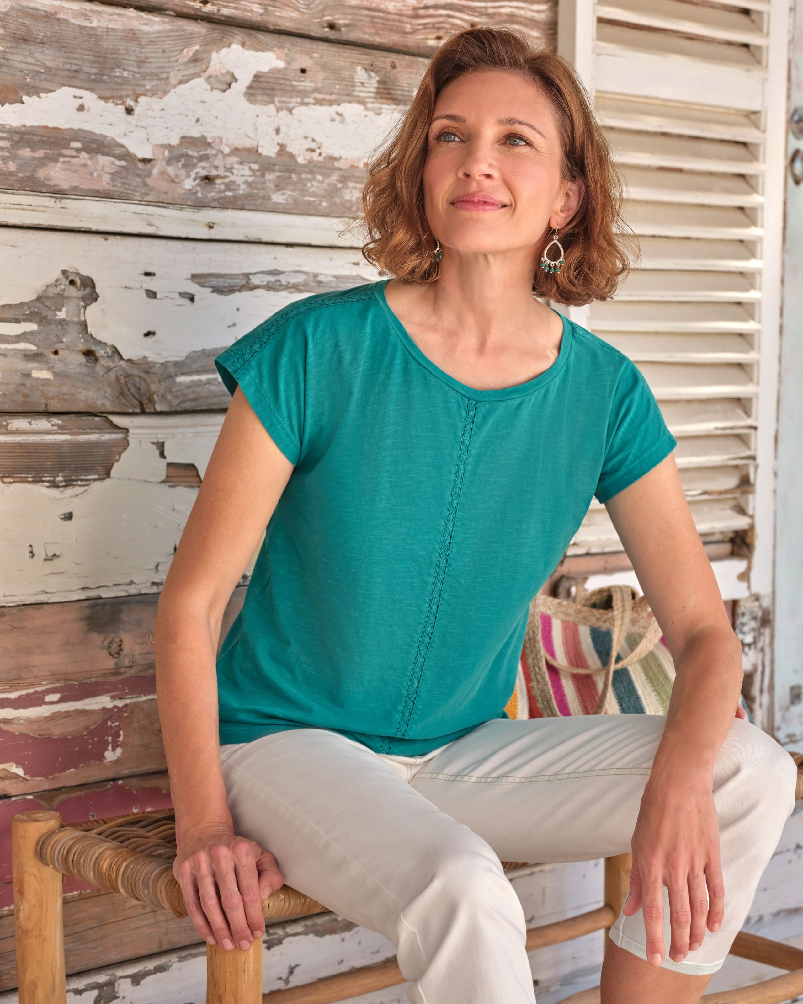 Teal Lace Insert Tshirt Woolovers Au 