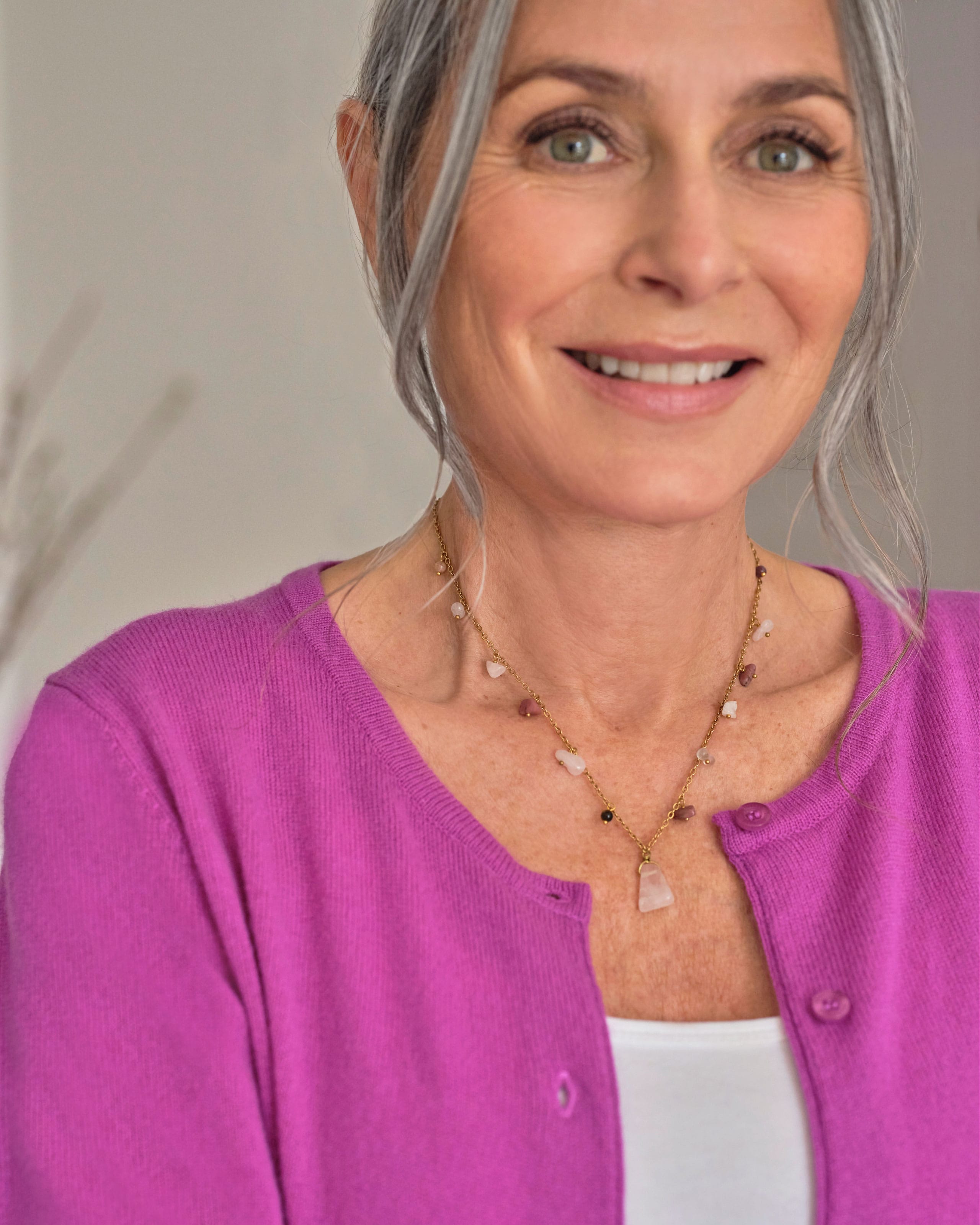 Pink Semi Precious Stone Necklace WoolOvers UK pink-semi-precious-stone-necklace-woolovers-uk