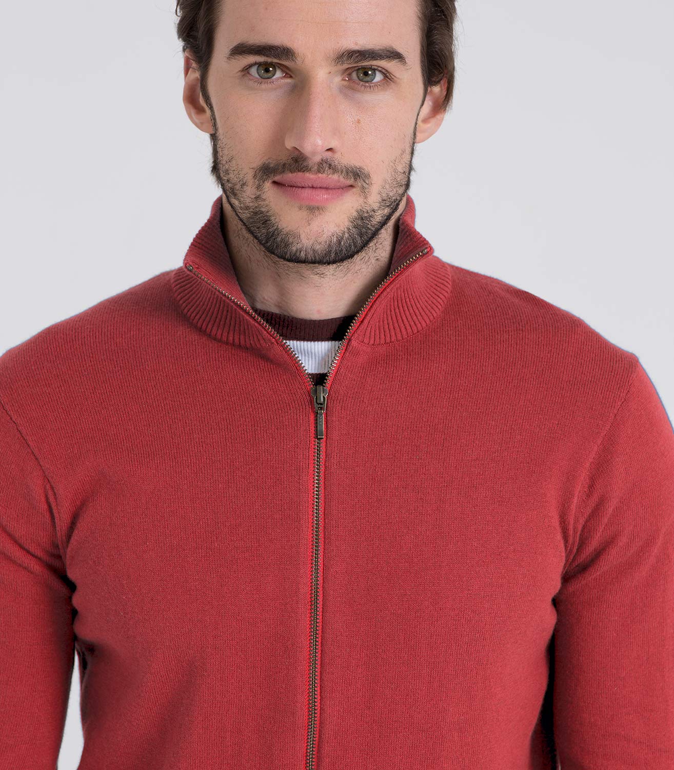 Russet Red | Mens Cashmere & Cotton Zip Through Cardigan | WoolOvers AU
