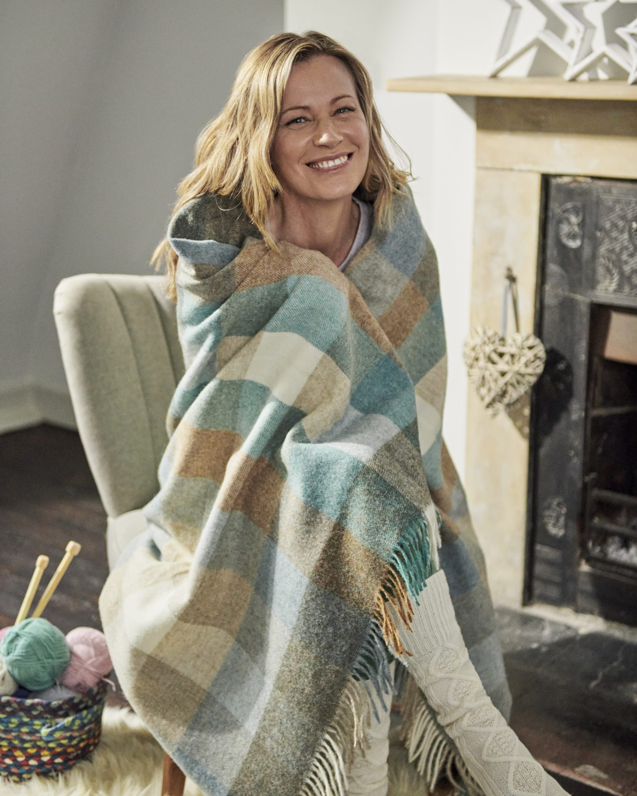 Eau De Nil Bronte By Moon Harlequin Throw WoolOvers UK