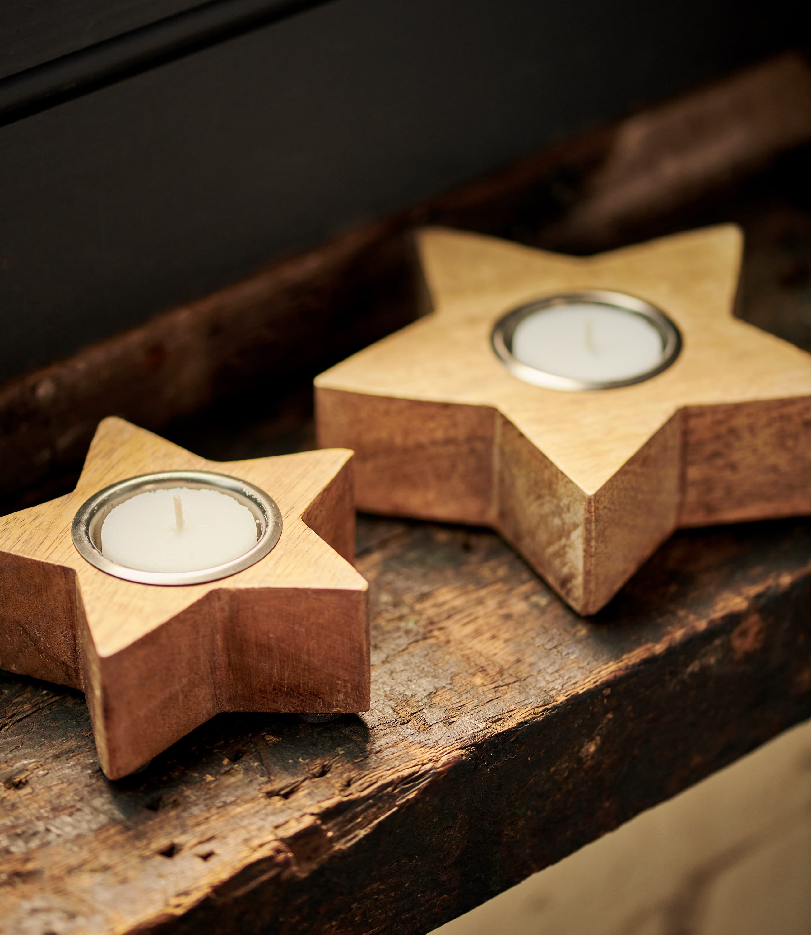 Natural Two Pack Star Tea Light Holders WoolOvers UK