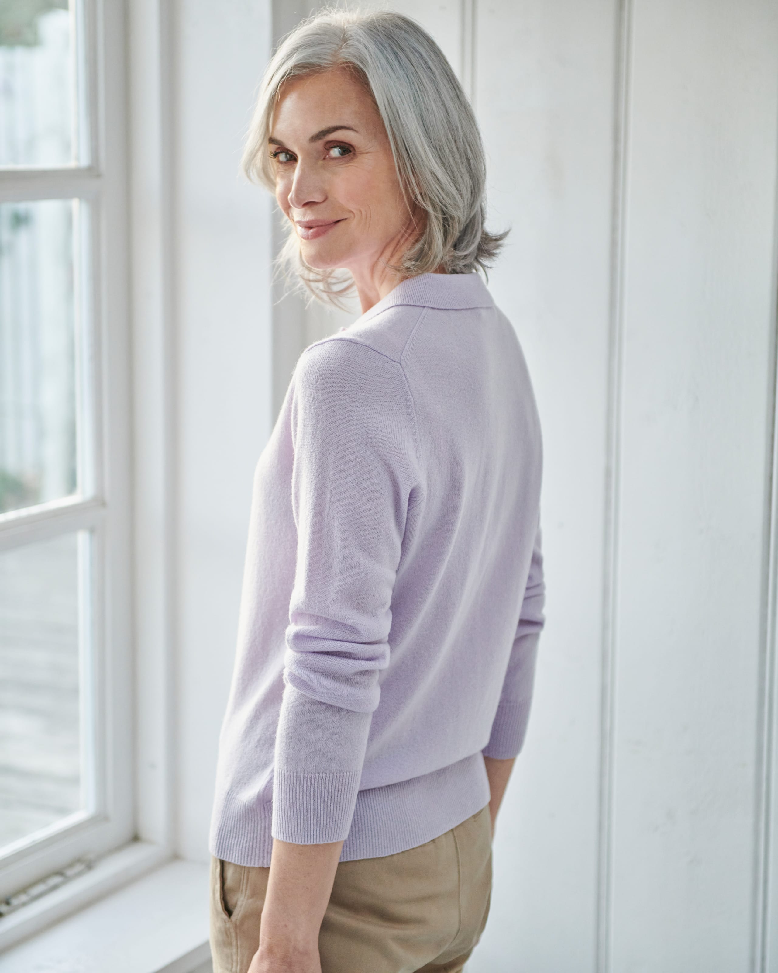 Soft Lilac | Cashmere & Merino Knitted Polo Shirt | WoolOvers US