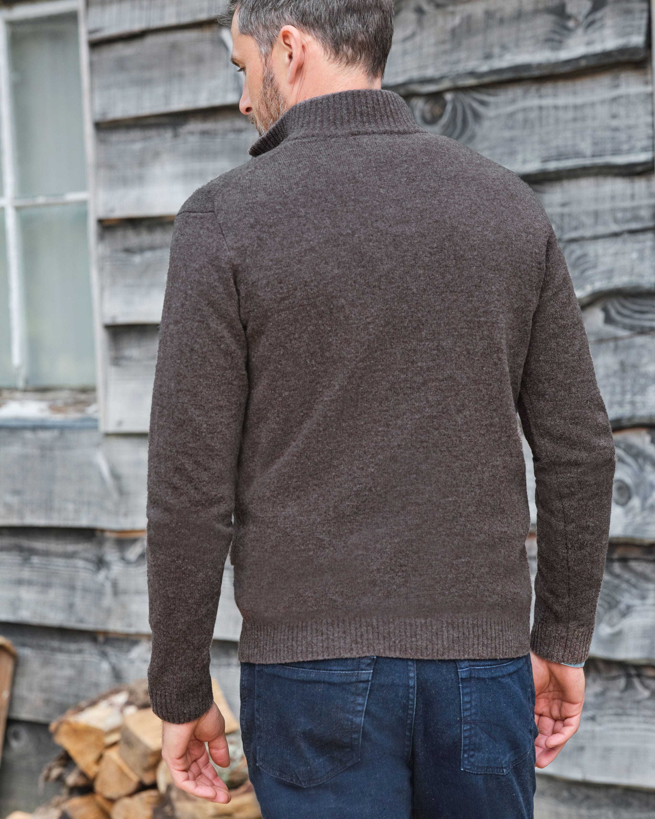 Mink Marl Mens Lambswool Zip Neck Jumper Woolovers Au 