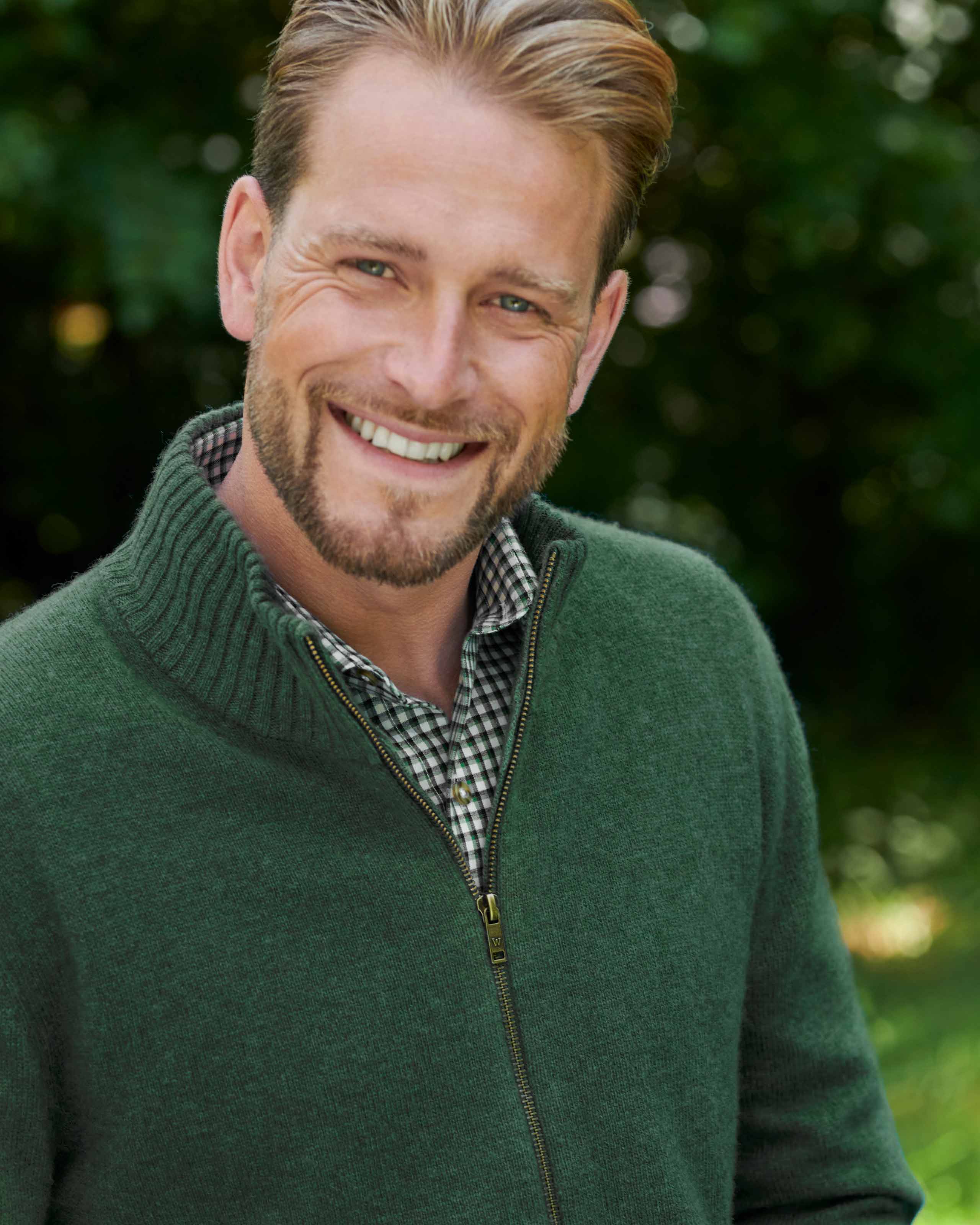 Forest Green Mens Lambswool Lincoln Zipper Cardigan WoolOvers AU