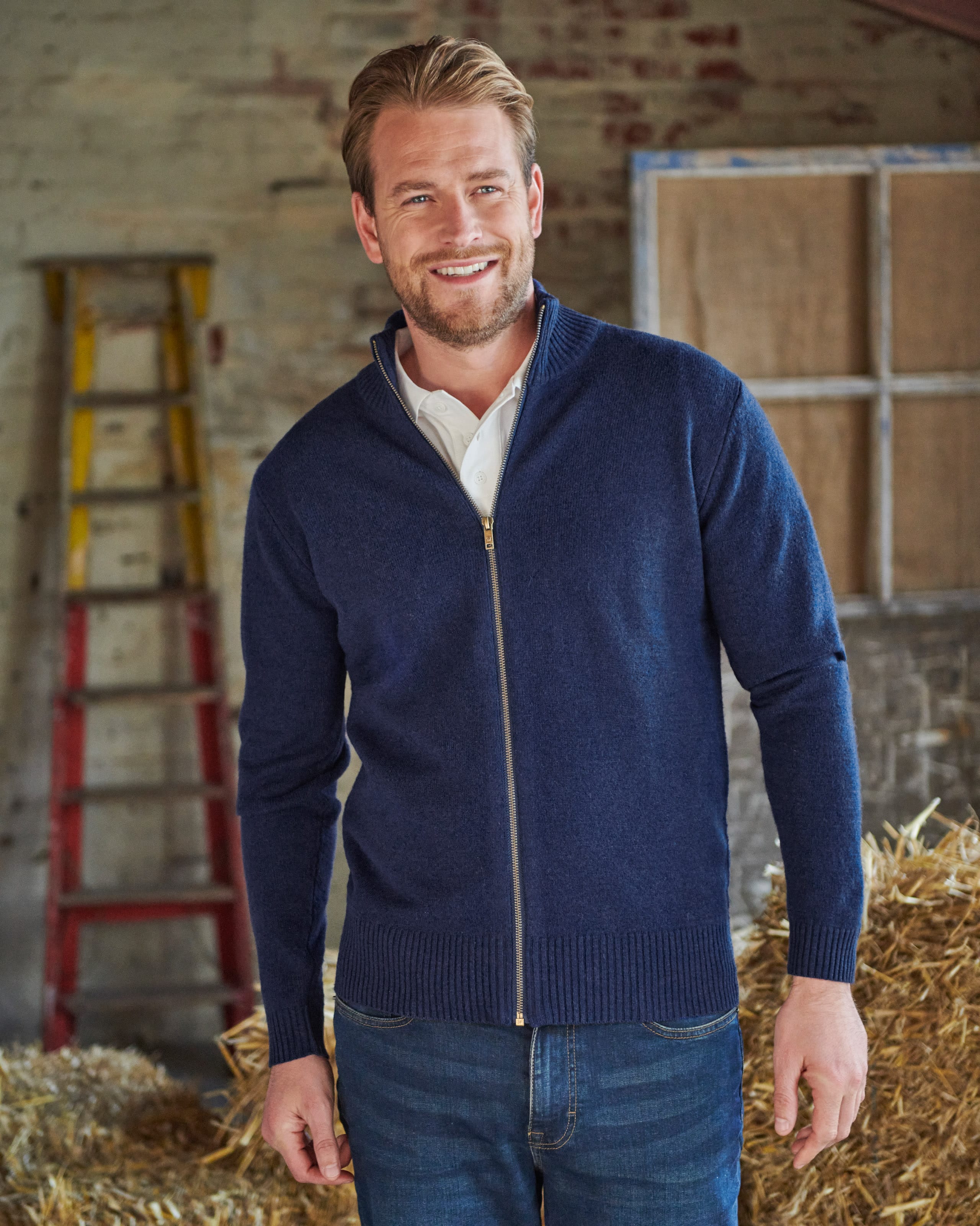 Charcoal | Mens Lambswool Lincoln Zipper Cardigan | WoolOvers US
