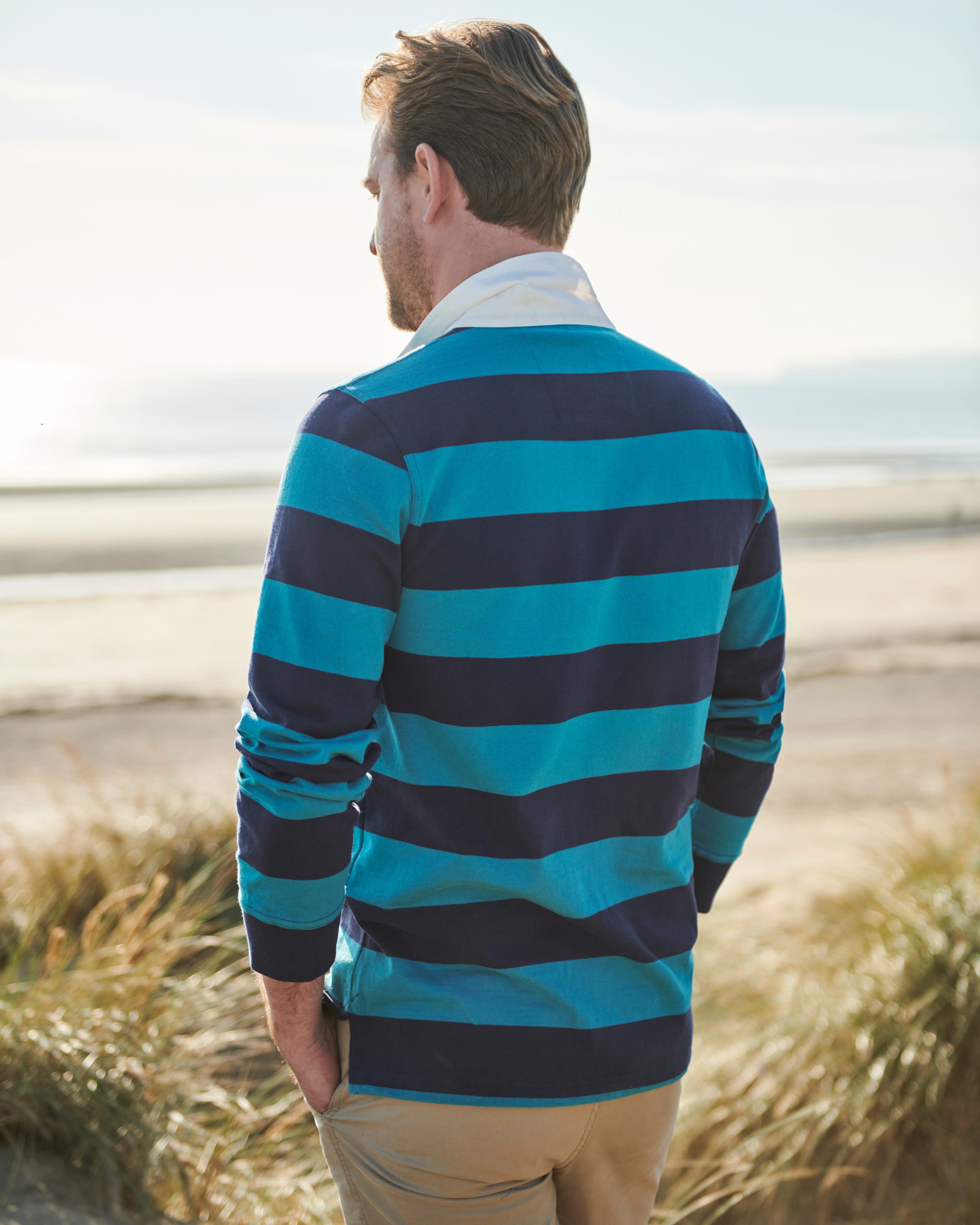 Bright Teal Stripe Organic Cotton Rugby Shirt Woolovers Au 4449