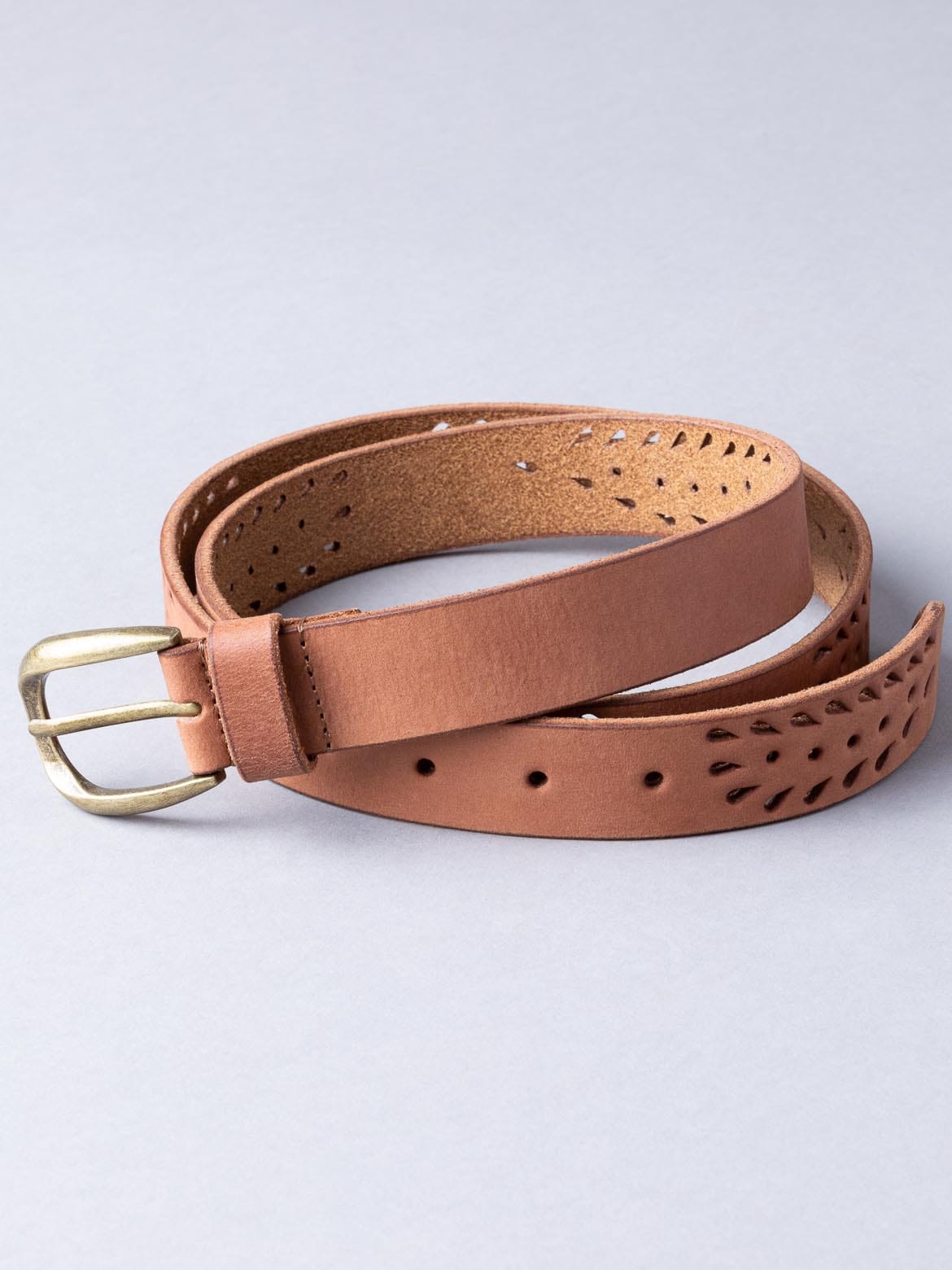 Tan | Lazer Cut Leather Belt | WoolOvers UK