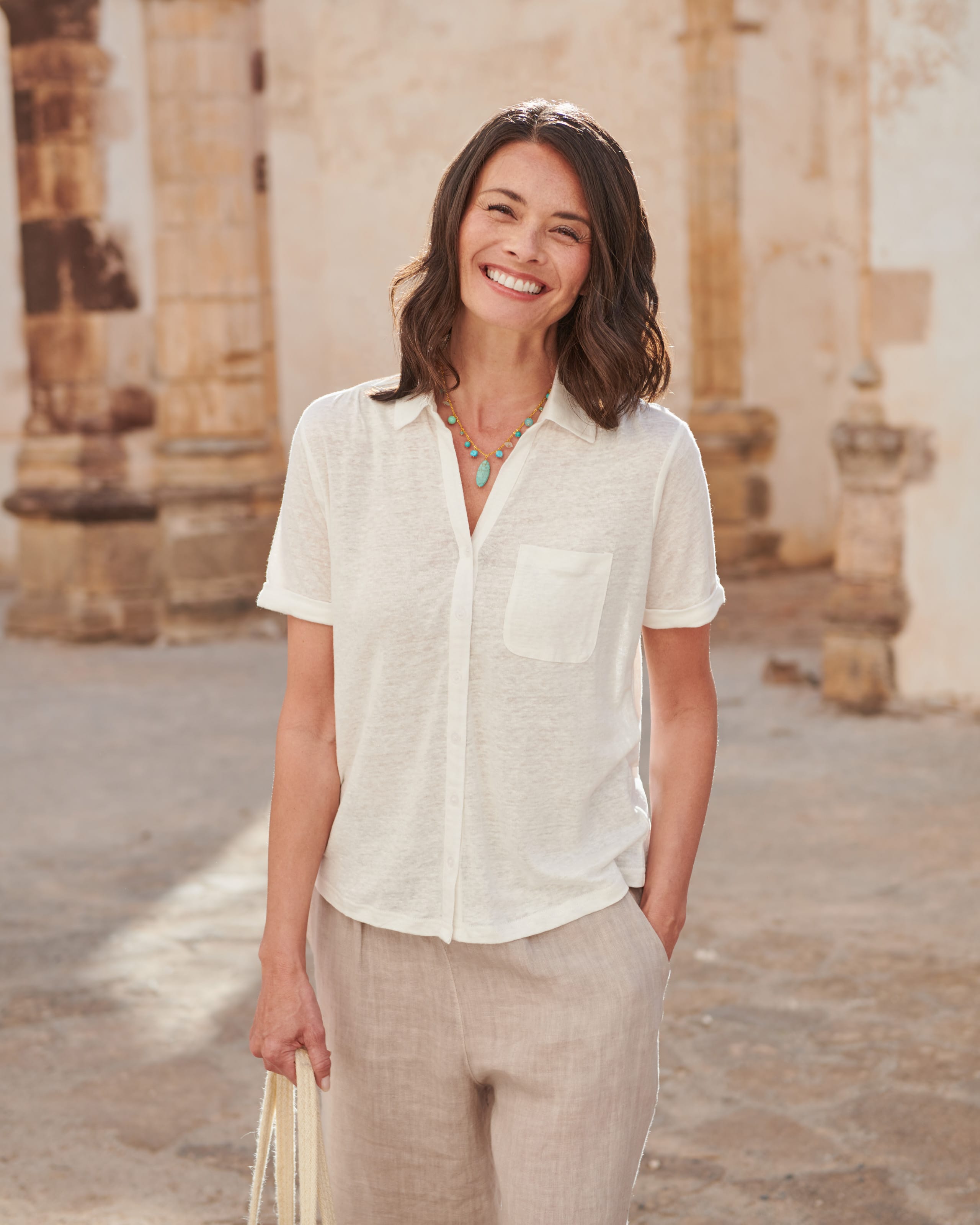White Short Sleeve Linen Shirt WoolOvers UK