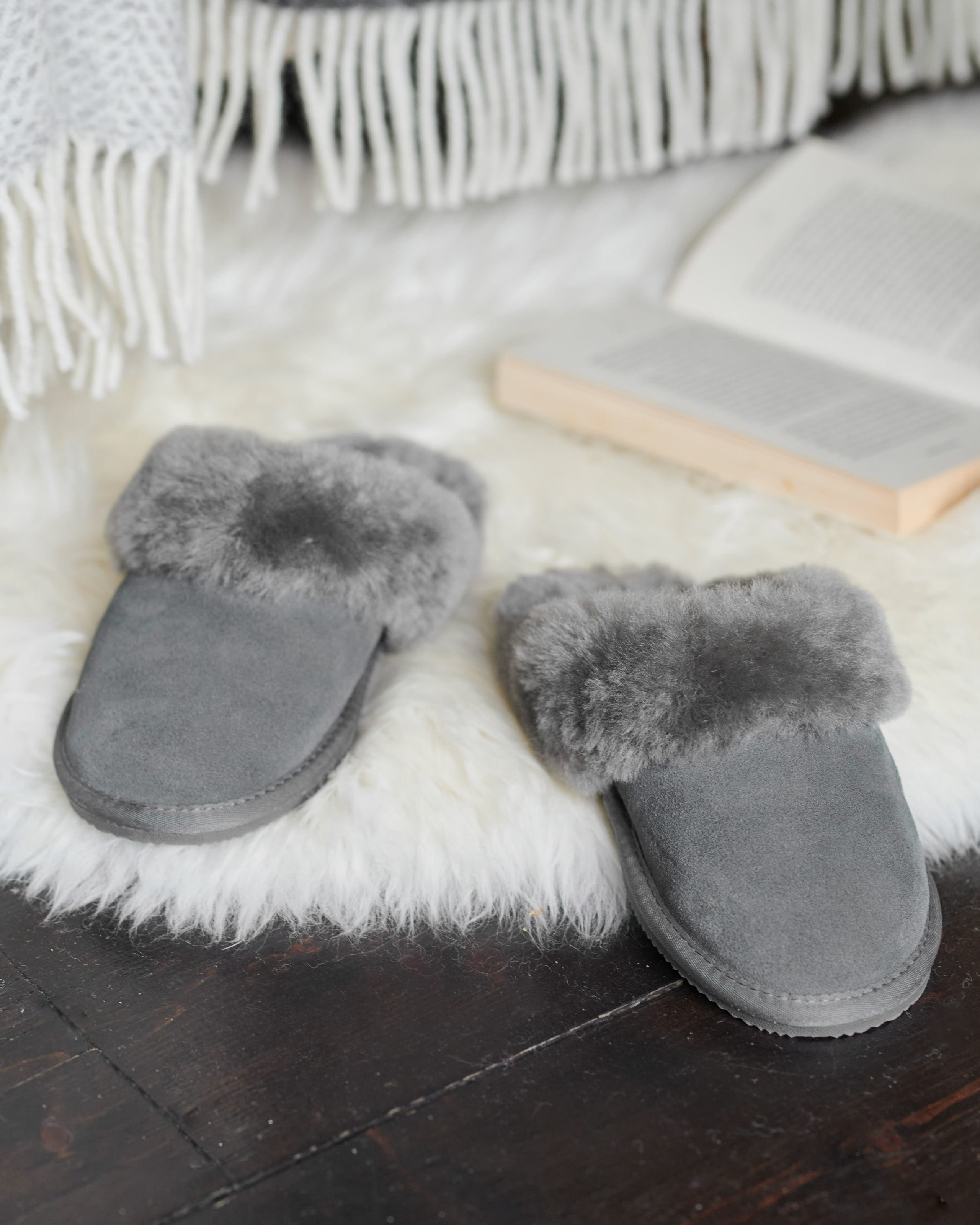 Grey | Womens Sheepskin Mule Slipper | WoolOvers UK