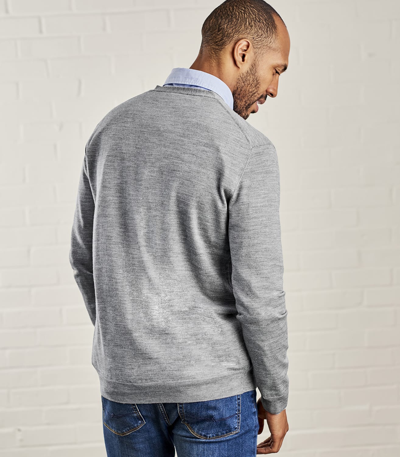 Grey Marl Mens Luxurious Merino V Neck Cardigan WoolOvers AU