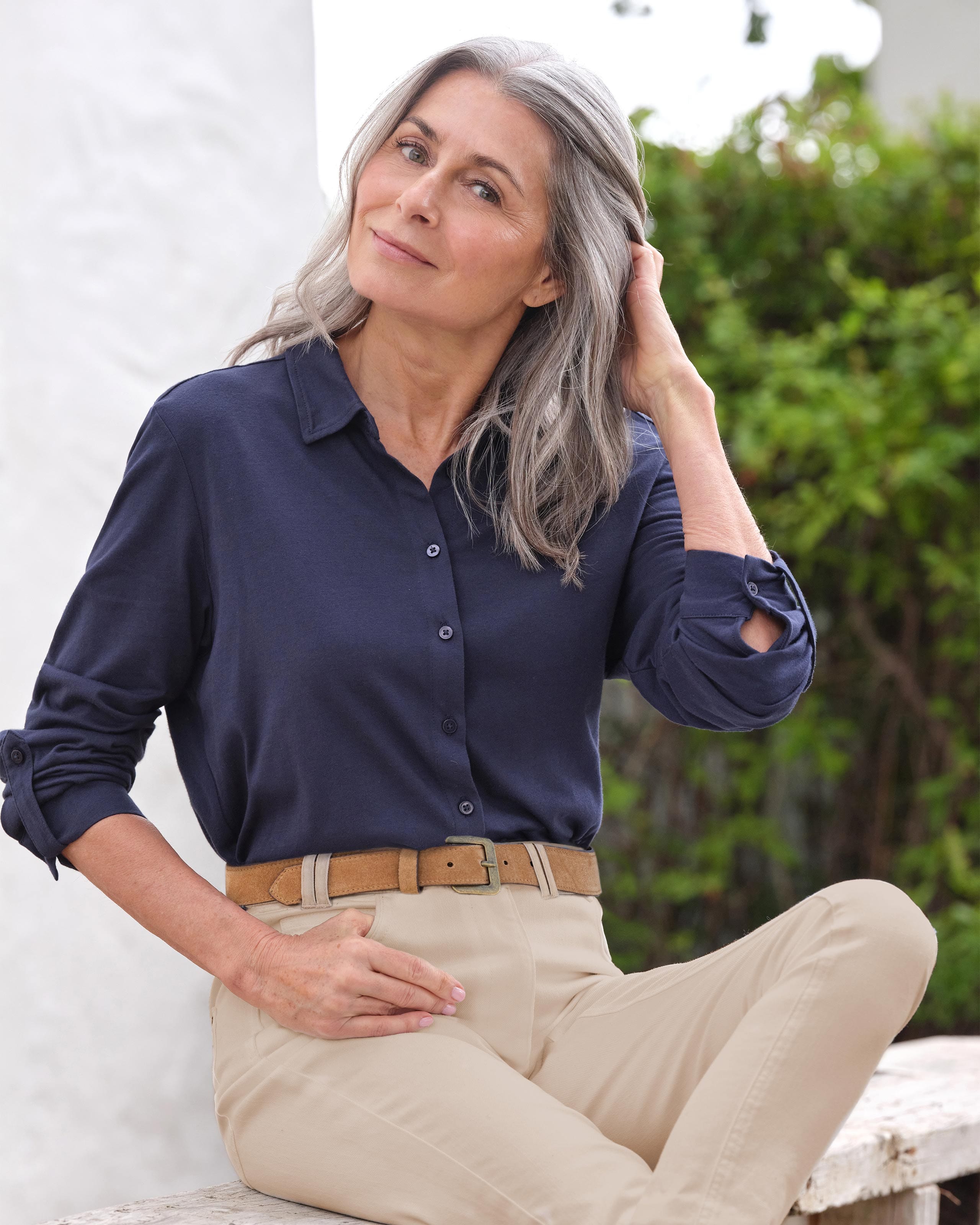 Navy | Womens Organic Jersey Shirt | WoolOvers AU