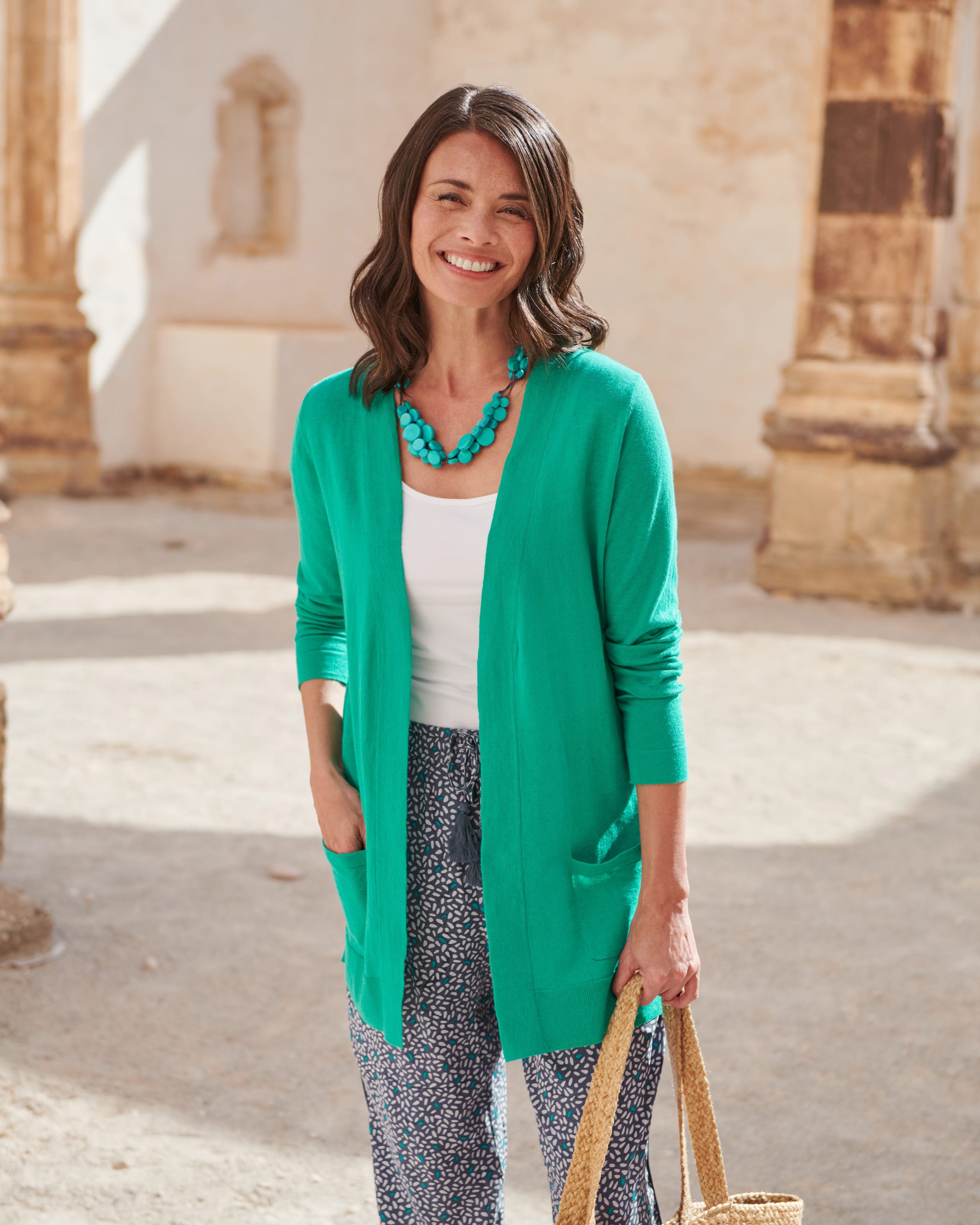 Jade Green | Edge To Edge Linen Blend Cardigan | WoolOvers UK