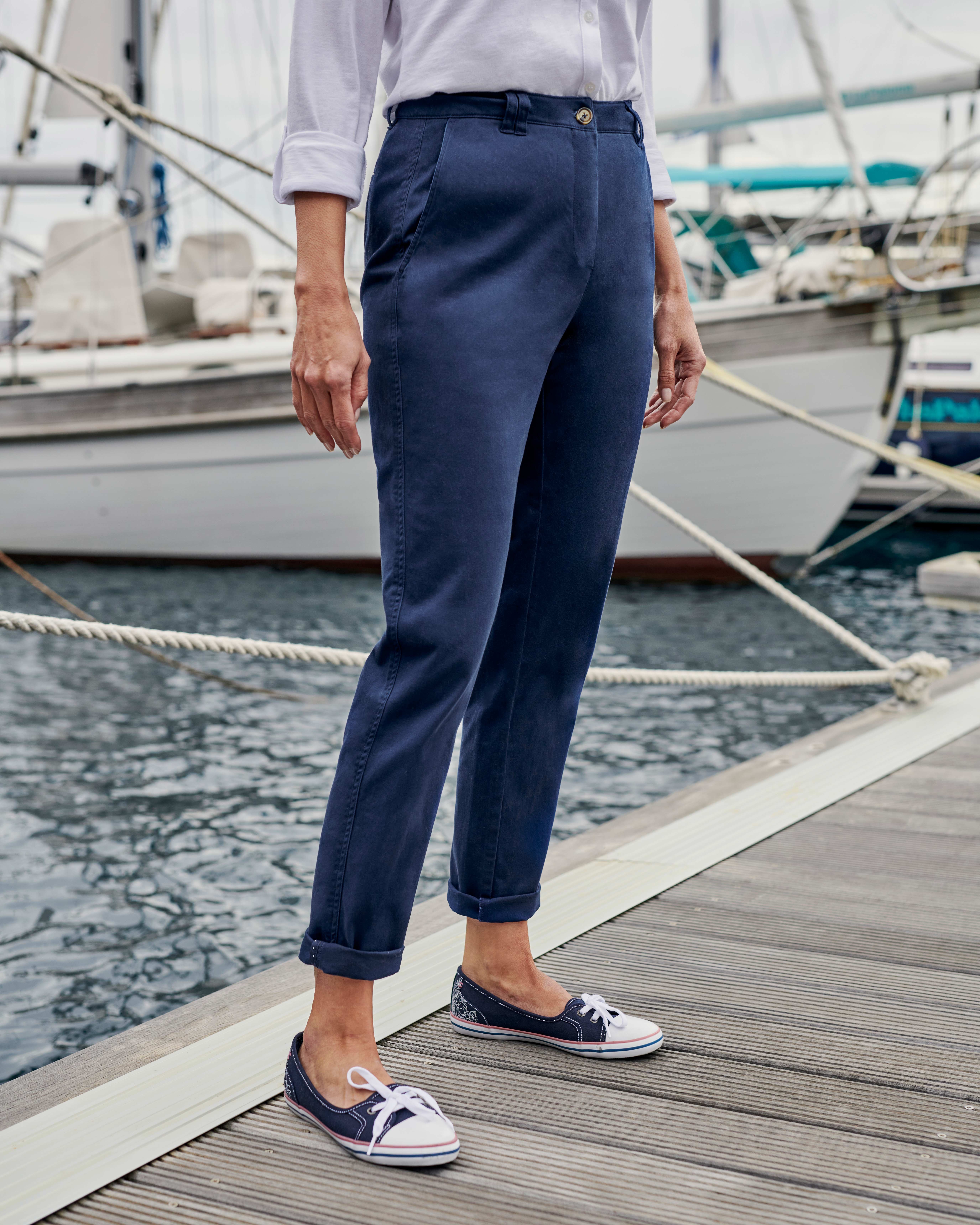 womens navy cotton trousers