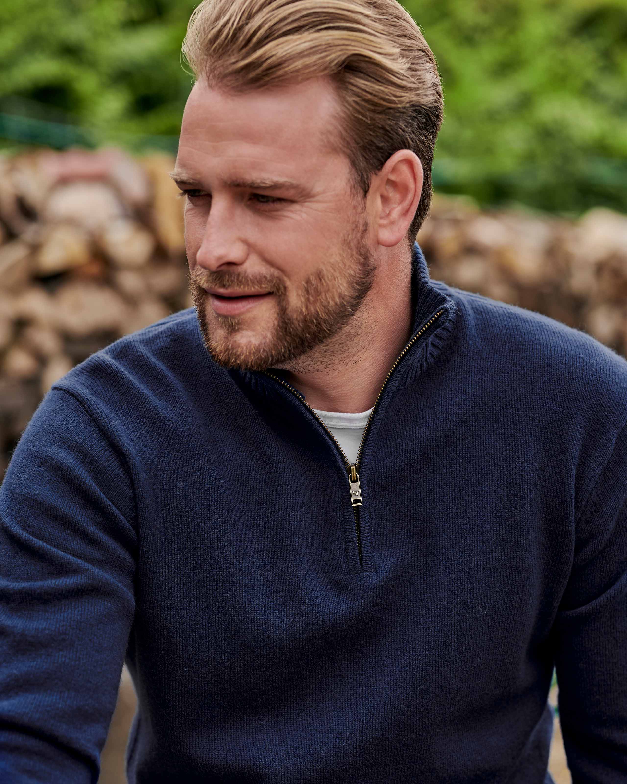 Navy | Mens Lambswool Zip Neck Jumper | WoolOvers UK