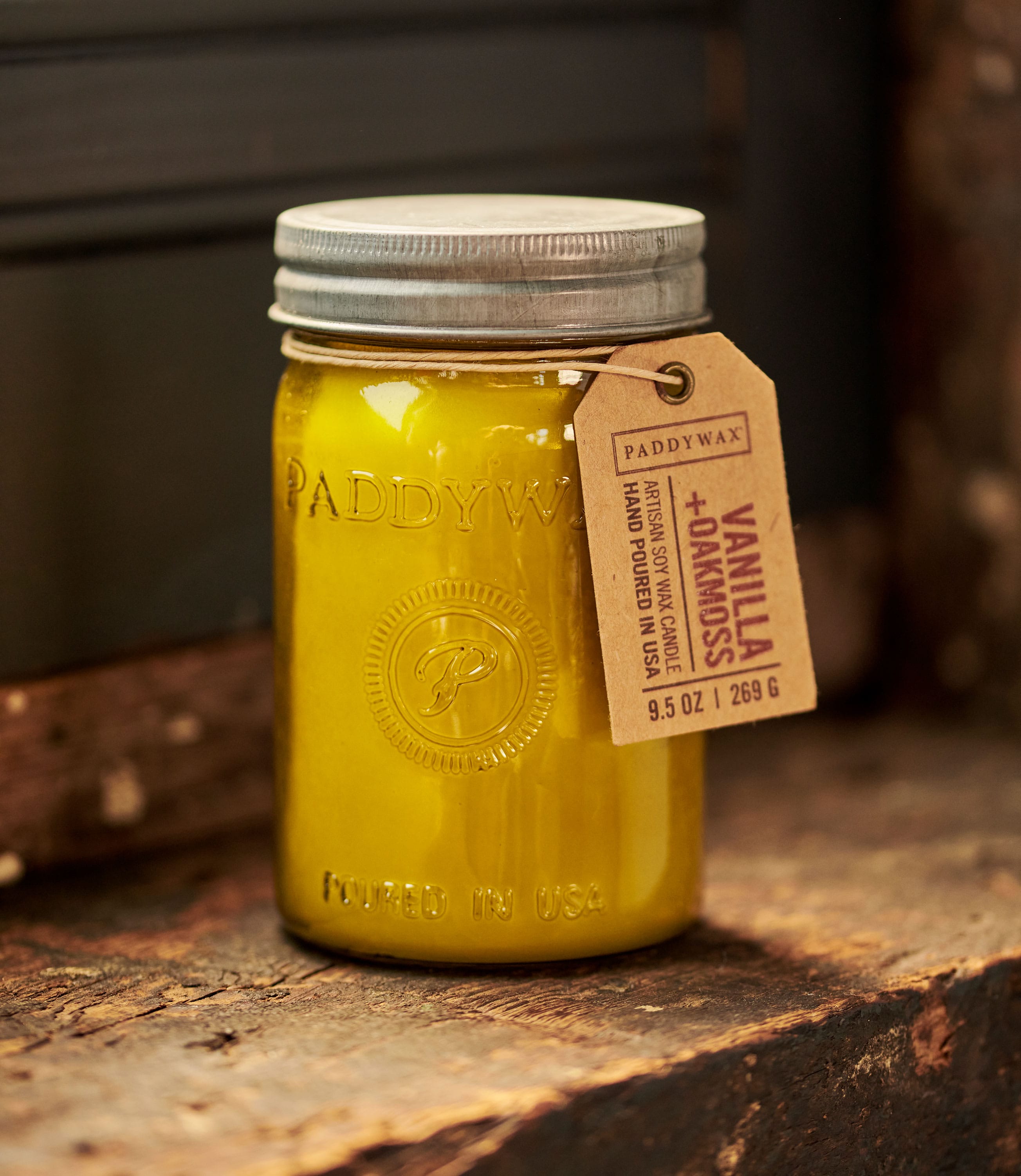 Vanilla & Oak Moss Paddy Wax Scented Coloured Jar Candle WoolOvers UK